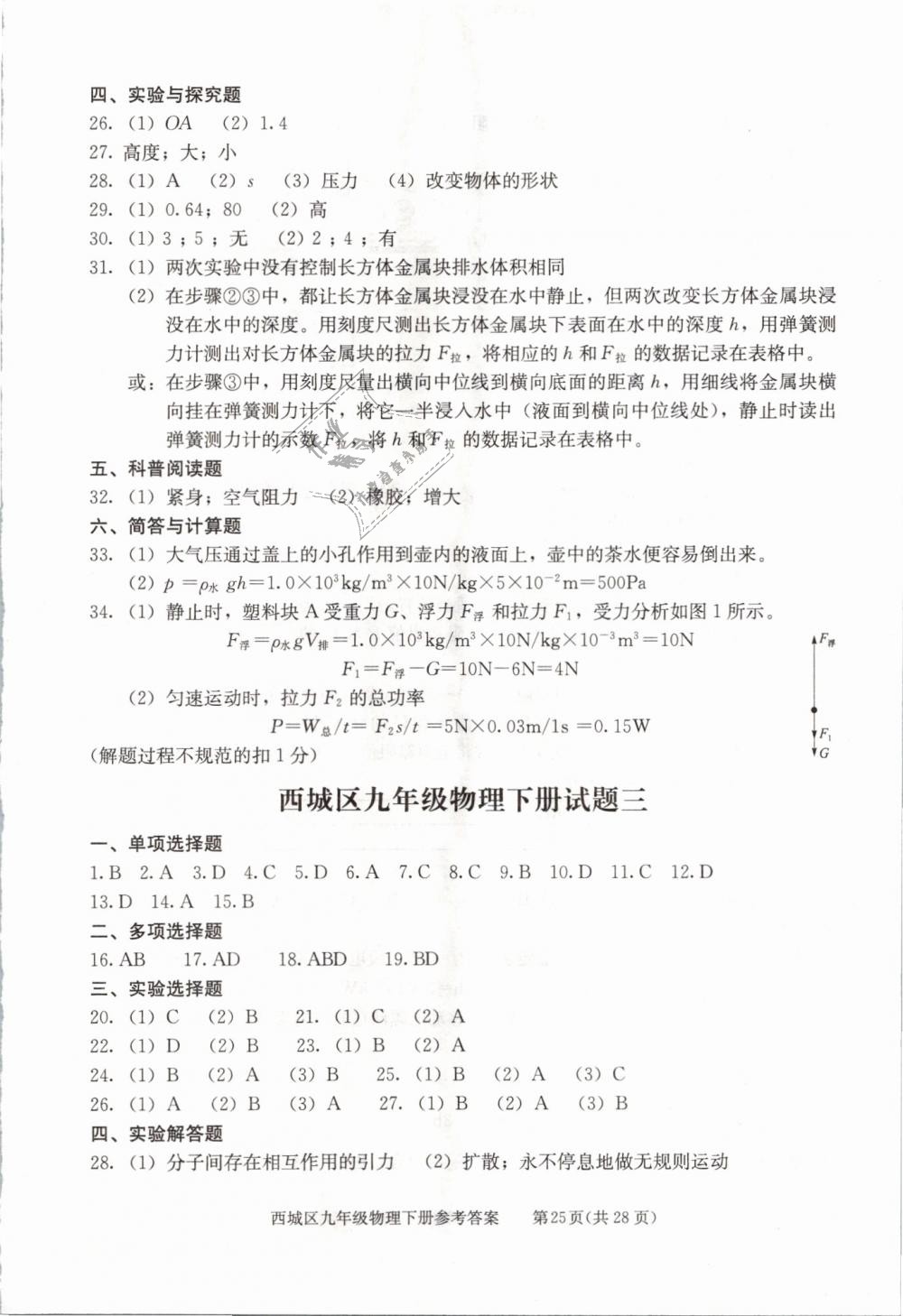 2019年学习探究诊断九年级物理下册人教版 第25页