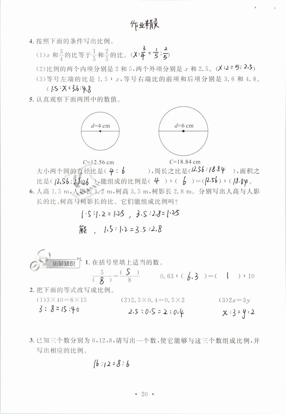 2019年名师讲堂单元同步学练测六年级数学下册北师大版 参考答案第20页