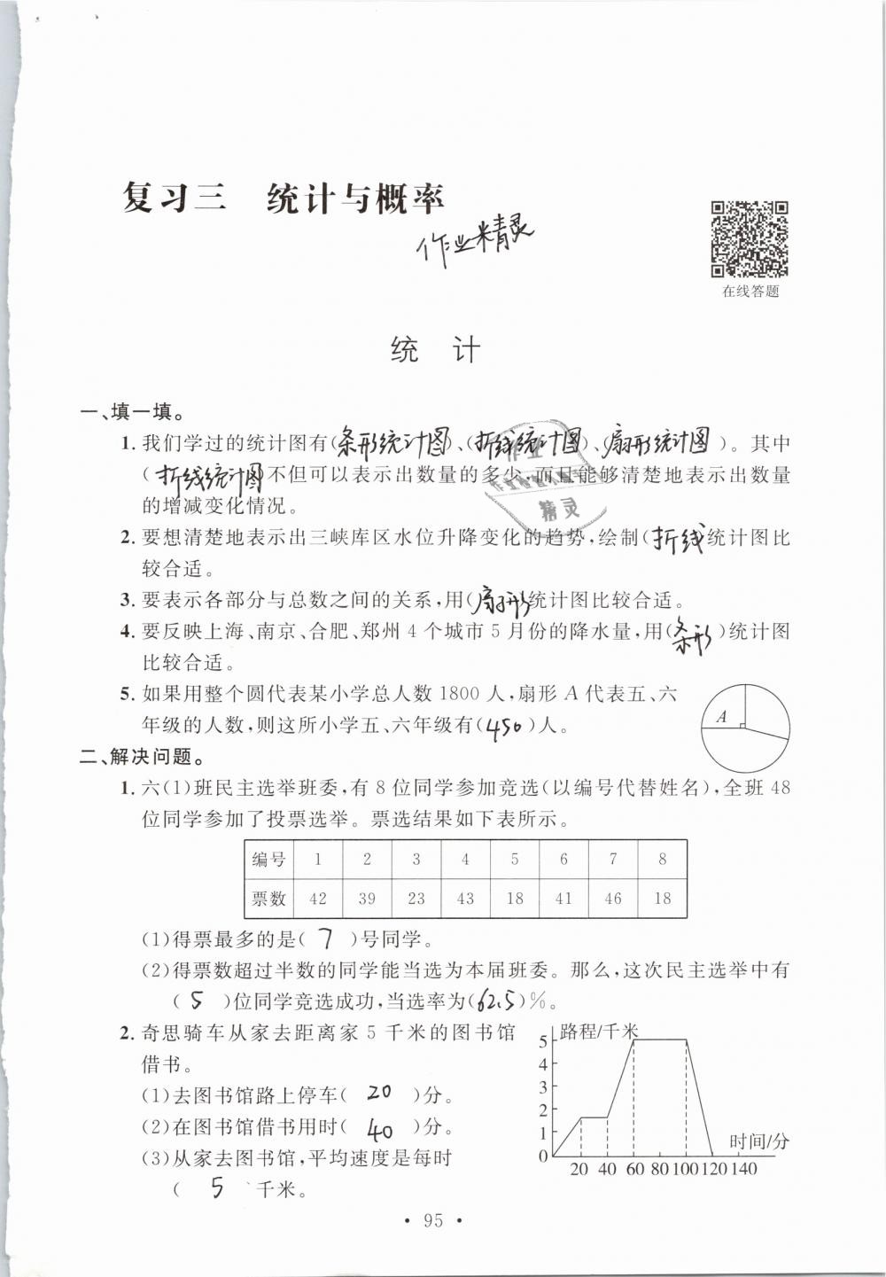 2019年名師講堂單元同步學(xué)練測(cè)六年級(jí)數(shù)學(xué)下冊(cè)北師大版 參考答案第95頁(yè)