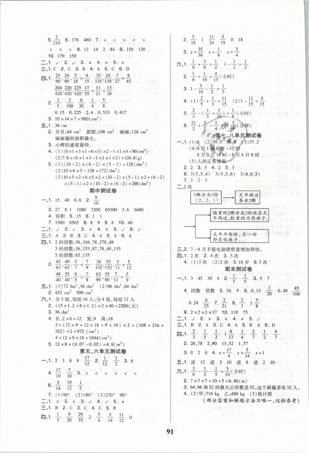 2019年培優(yōu)三好生課時作業(yè)五年級數(shù)學(xué)下冊人教版A版 第7頁