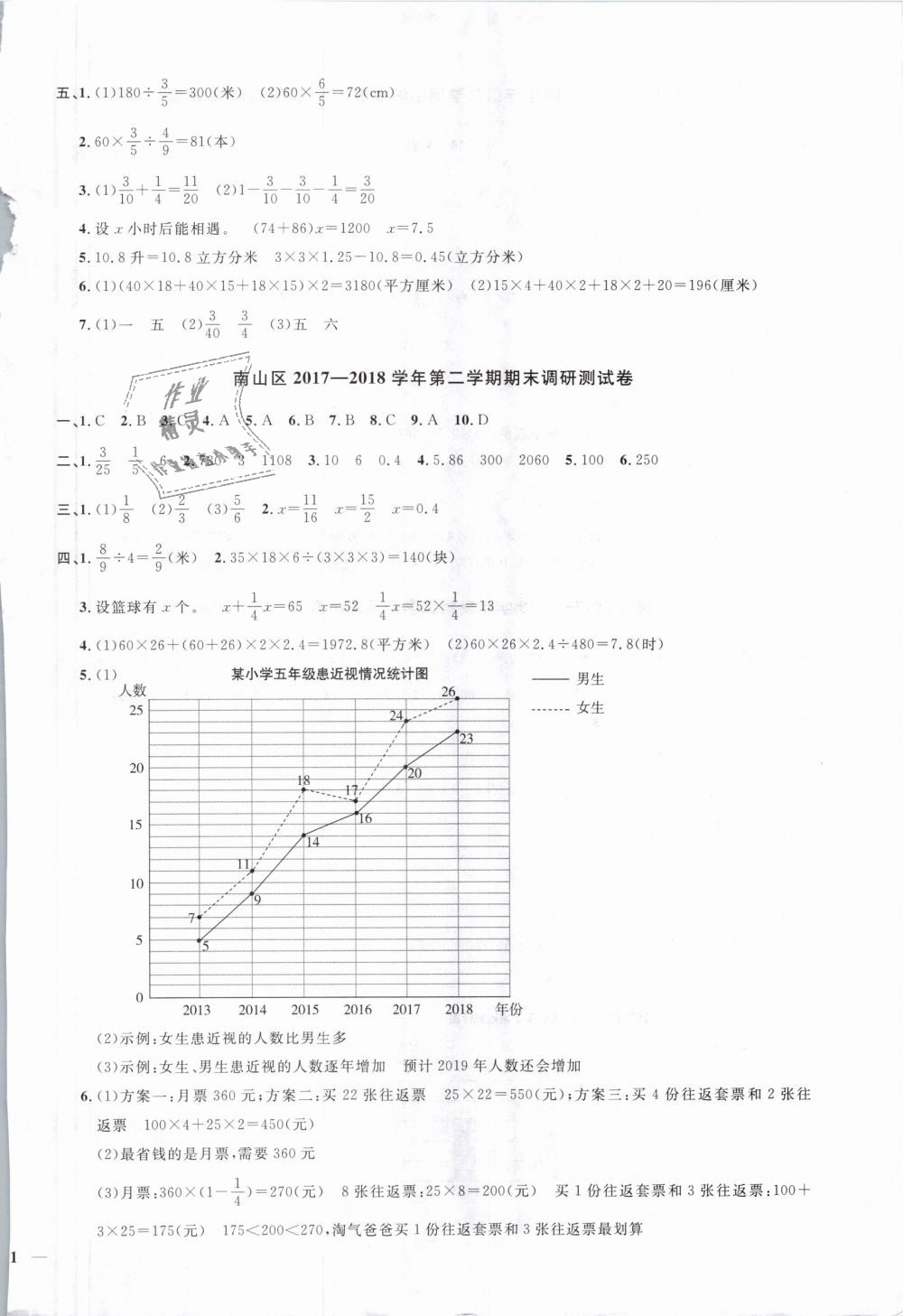 2019年阳光同学课时优化作业五年级数学下册北师大版深圳专版 第10页