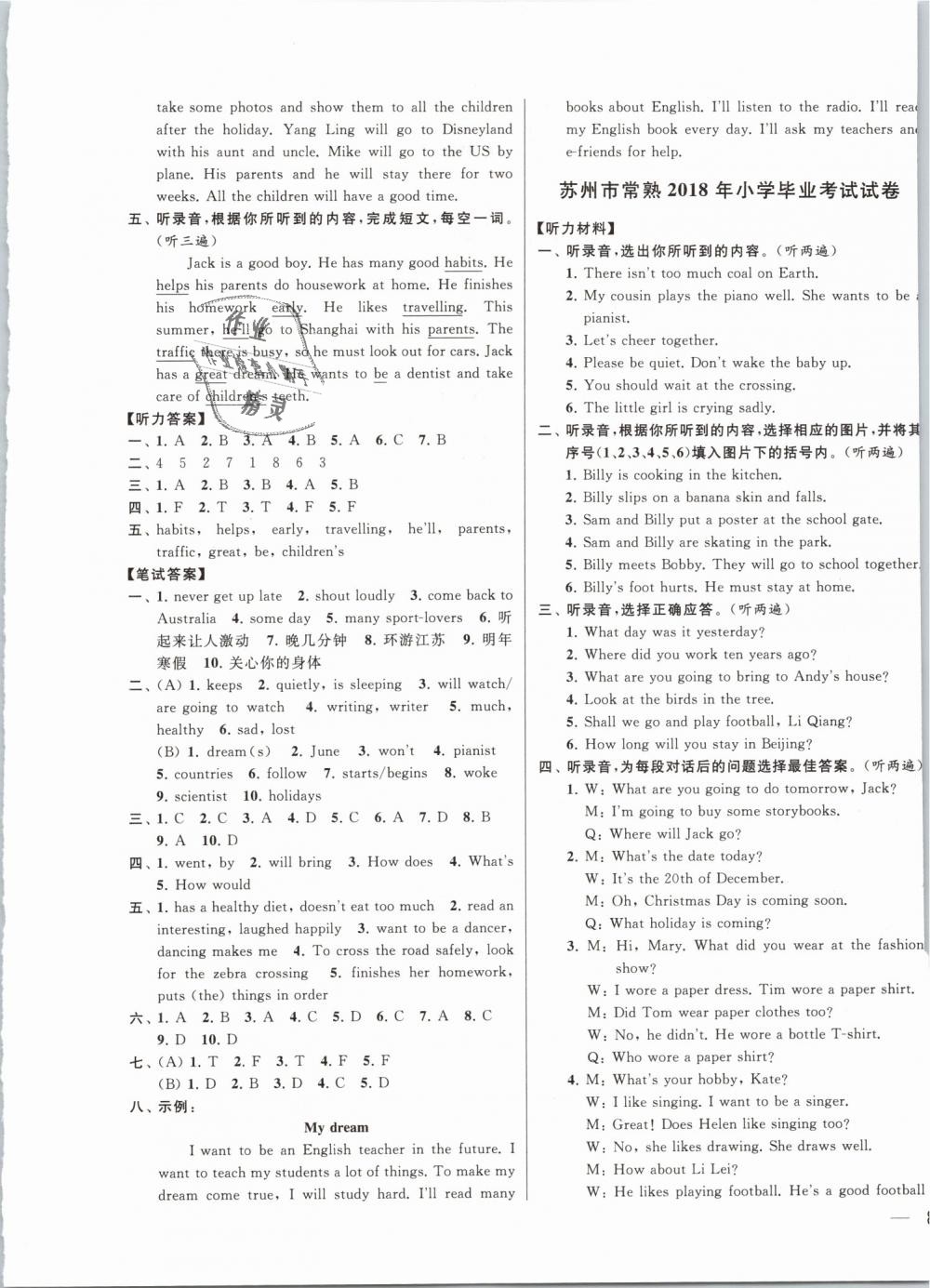 2019年同步跟蹤全程檢測(cè)及各地期末試卷精選六年級(jí)英語下冊(cè)江蘇版 第17頁