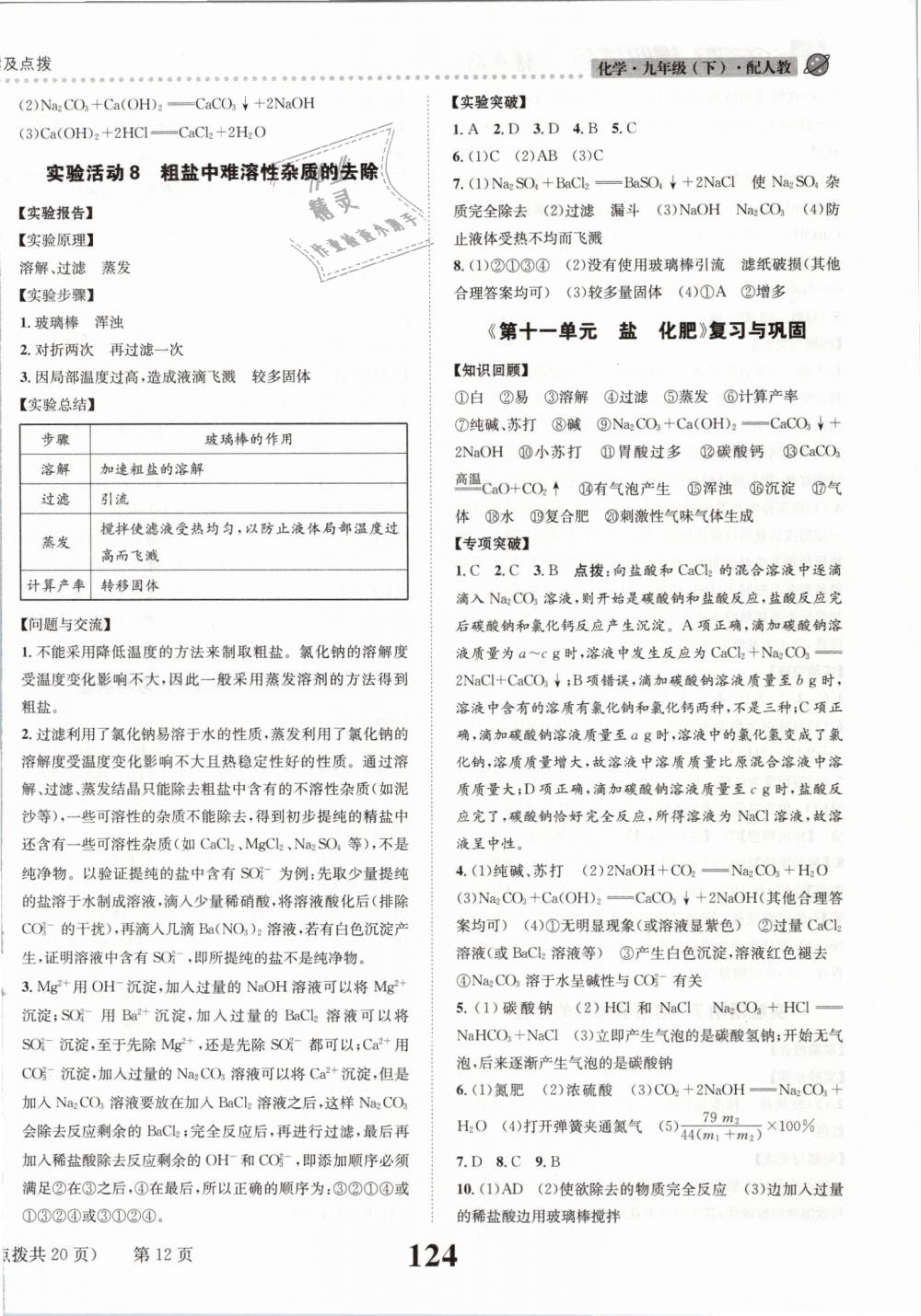 2019年課時達(dá)標(biāo)練與測九年級化學(xué)下冊人教版 第12頁