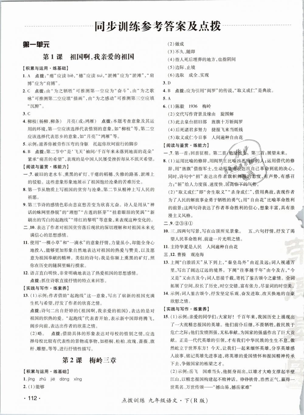 2019年點(diǎn)撥訓(xùn)練九年級語文下冊人教版 第7頁