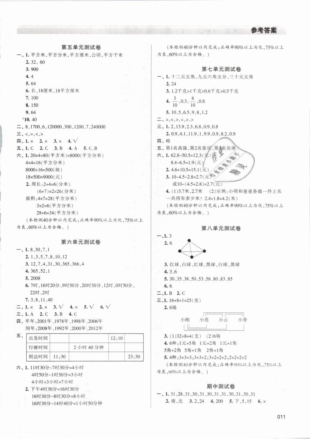 2019年學習質(zhì)量監(jiān)測三年級數(shù)學下冊人教版 第11頁