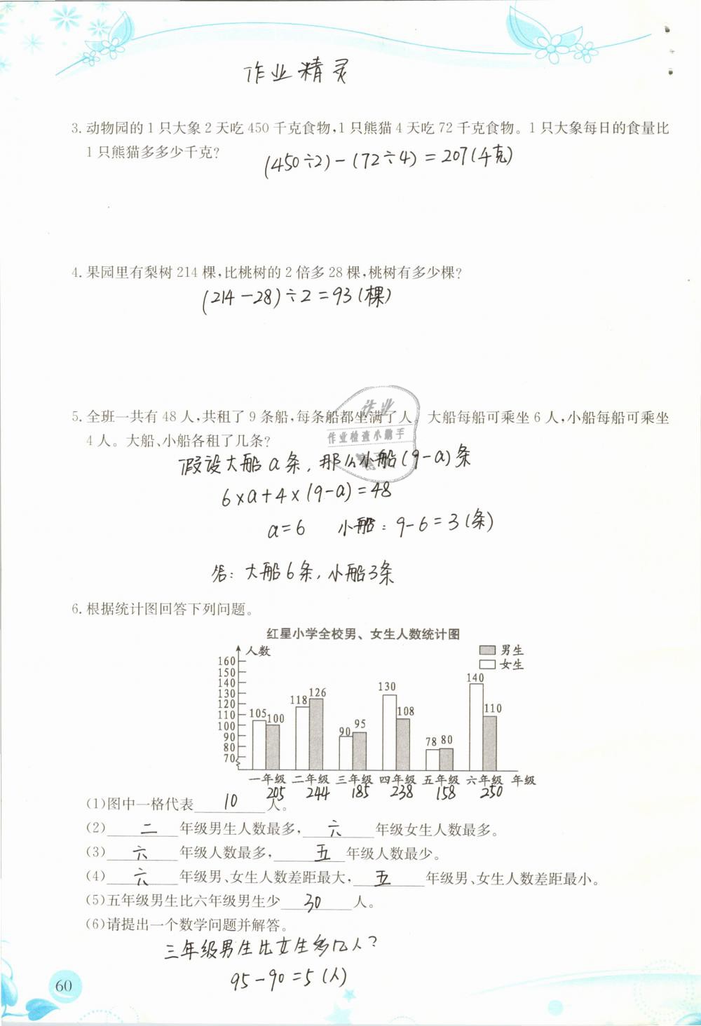 2019年小学生学习指导丛书四年级数学下册人教版 参考答案第60页