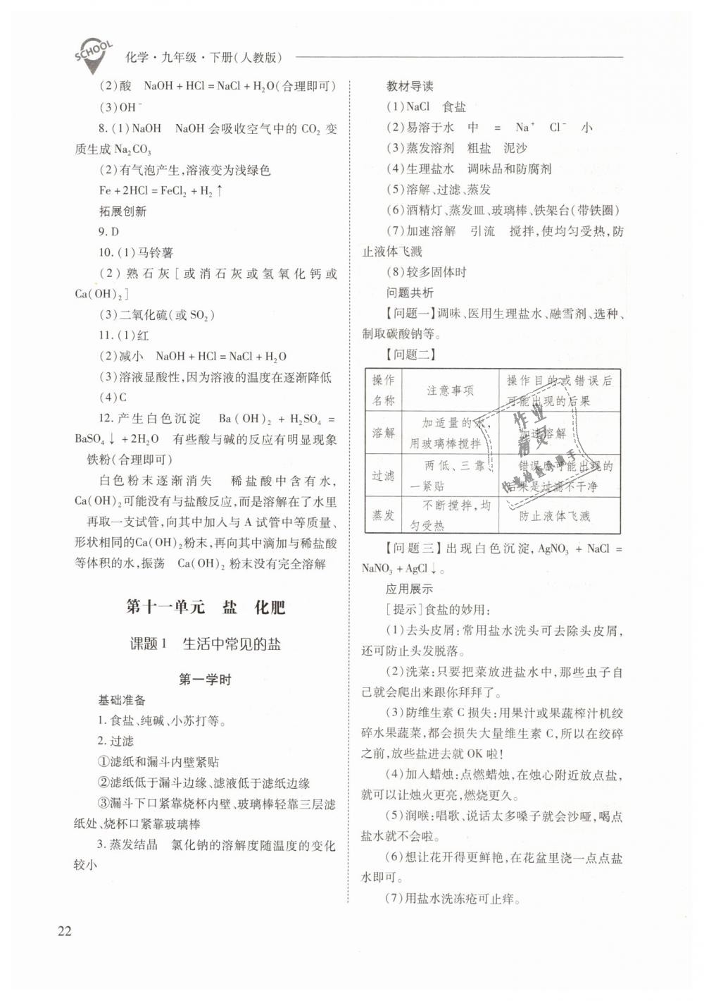 2019年新課程問題解決導(dǎo)學(xué)方案九年級化學(xué)下冊人教版 第22頁