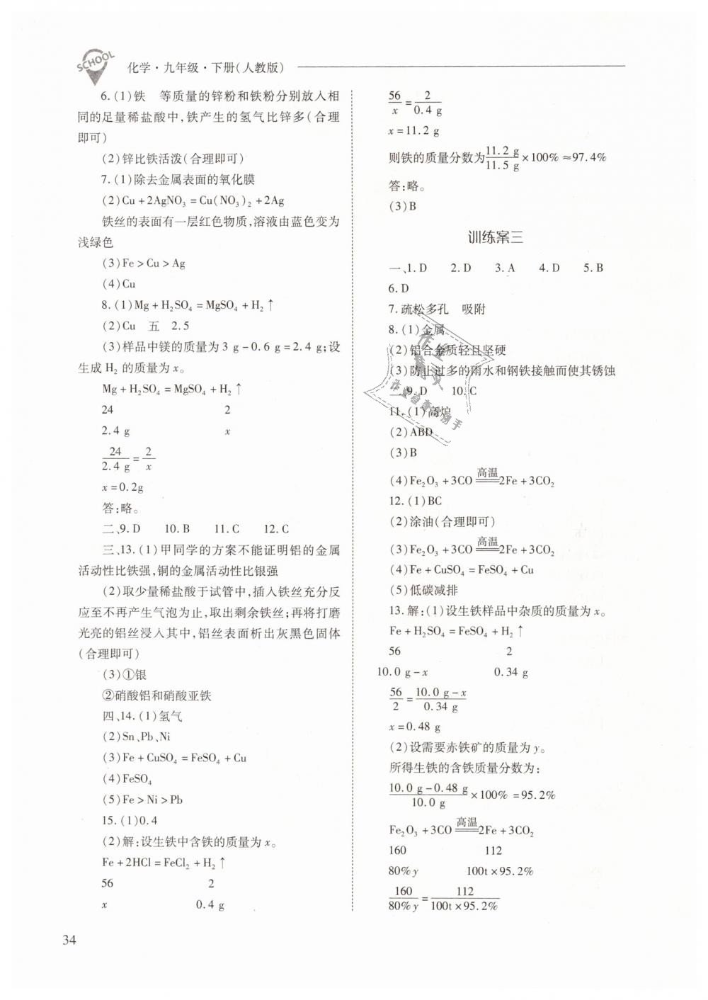 2019年新课程问题解决导学方案九年级化学下册人教版 第34页