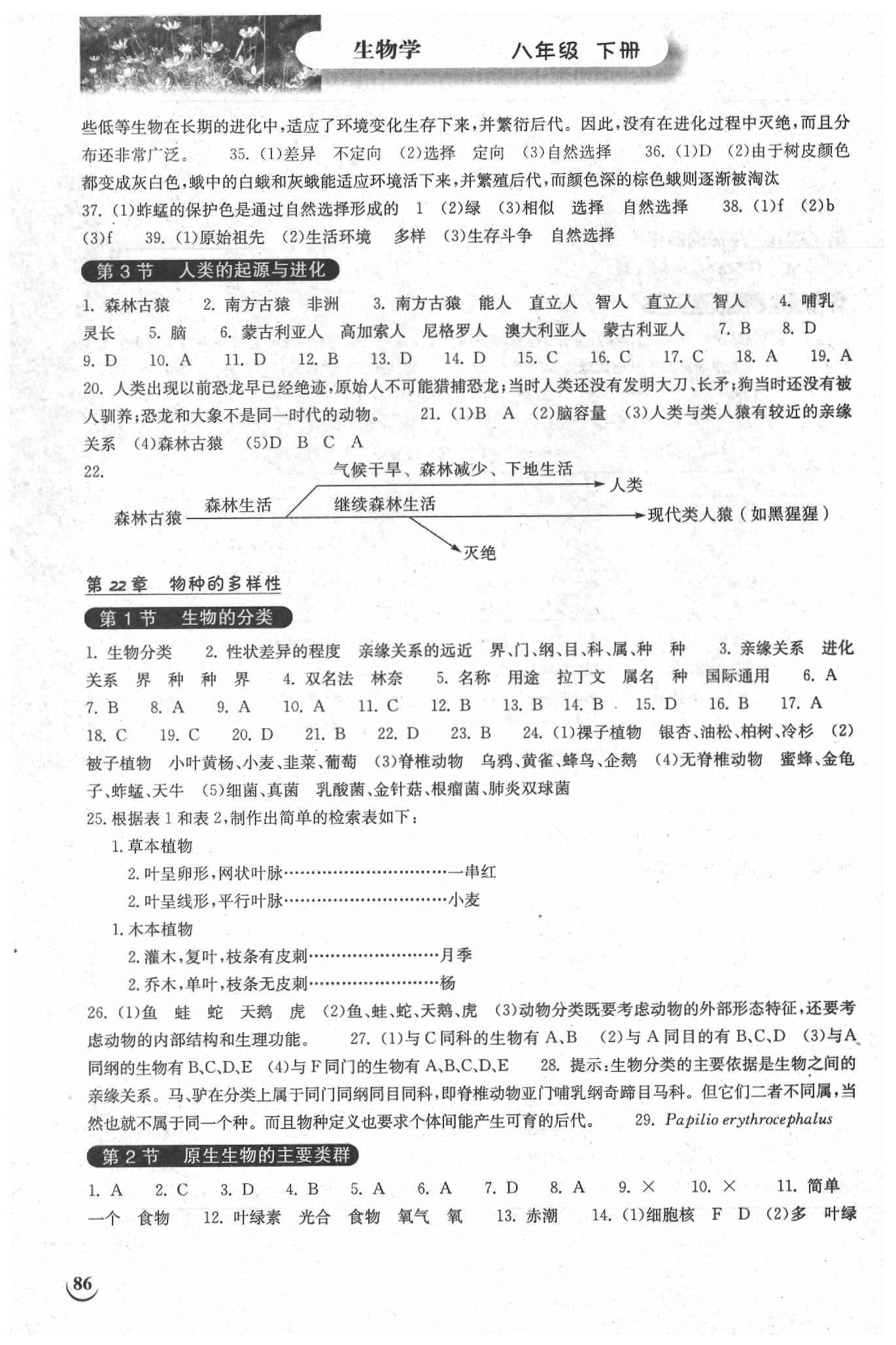 2019年長江作業(yè)本同步練習(xí)冊八年級生物學(xué)下冊北師大版 參考答案第2頁