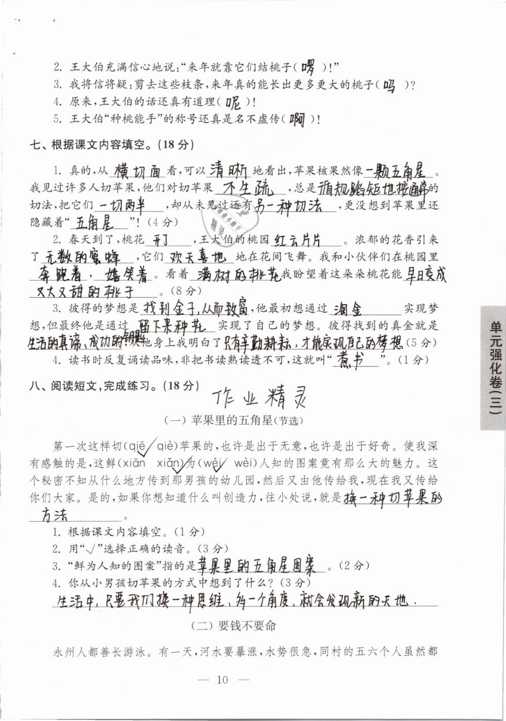 2019年强化拓展卷小学语文三年级下册苏教版提优版 参考答案第10页