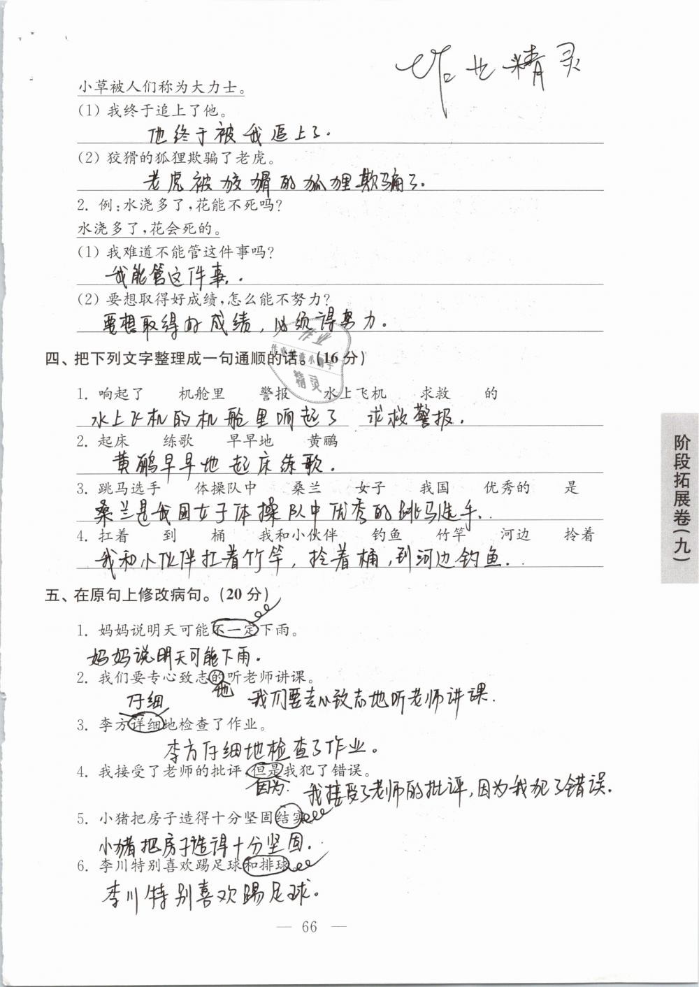 2019年强化拓展卷小学语文三年级下册苏教版提优版 参考答案第66页