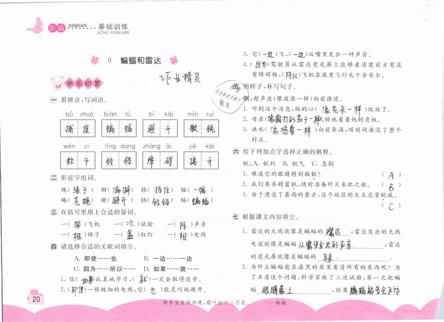 2019年新編基礎(chǔ)訓(xùn)練四年級語文下冊人教版 參考答案第20頁