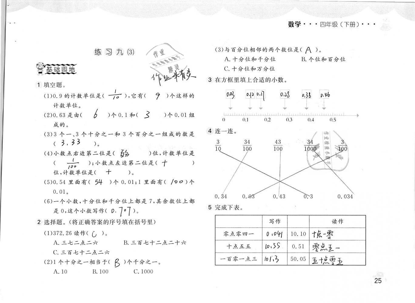 2019年新編基礎(chǔ)訓(xùn)練四年級數(shù)學(xué)下冊人教版 參考答案第25頁