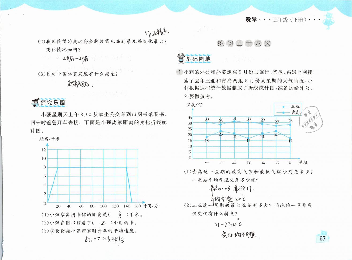 2019年新編基礎(chǔ)訓(xùn)練五年級(jí)數(shù)學(xué)下冊(cè)人教版 參考答案第67頁(yè)