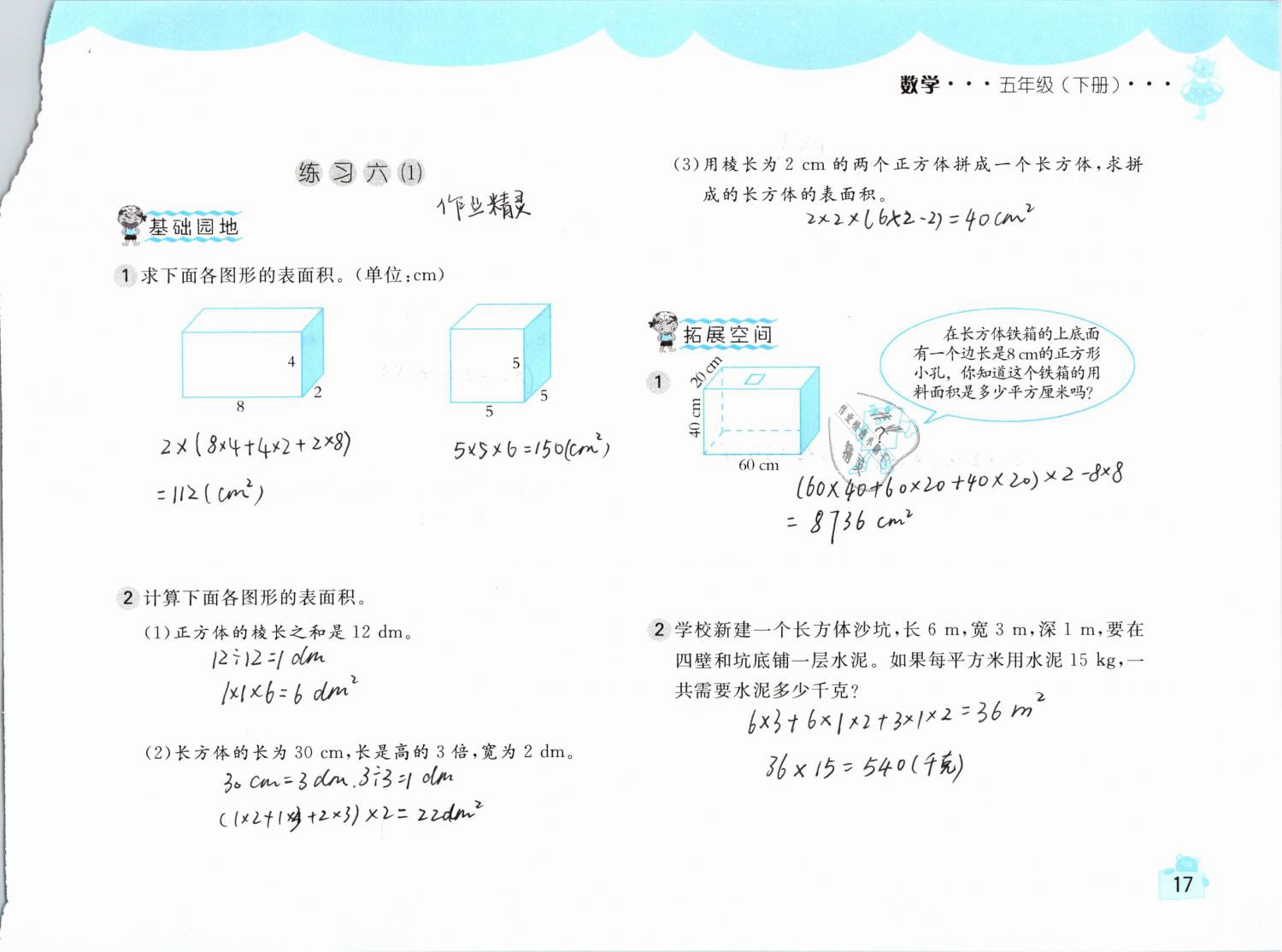 2019年新編基礎(chǔ)訓(xùn)練五年級數(shù)學(xué)下冊人教版 參考答案第17頁