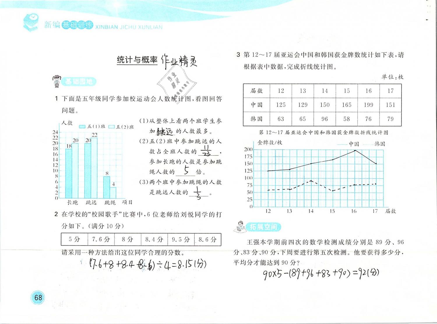 2019年新編基礎(chǔ)訓(xùn)練五年級數(shù)學(xué)下冊北師大版 參考答案第68頁