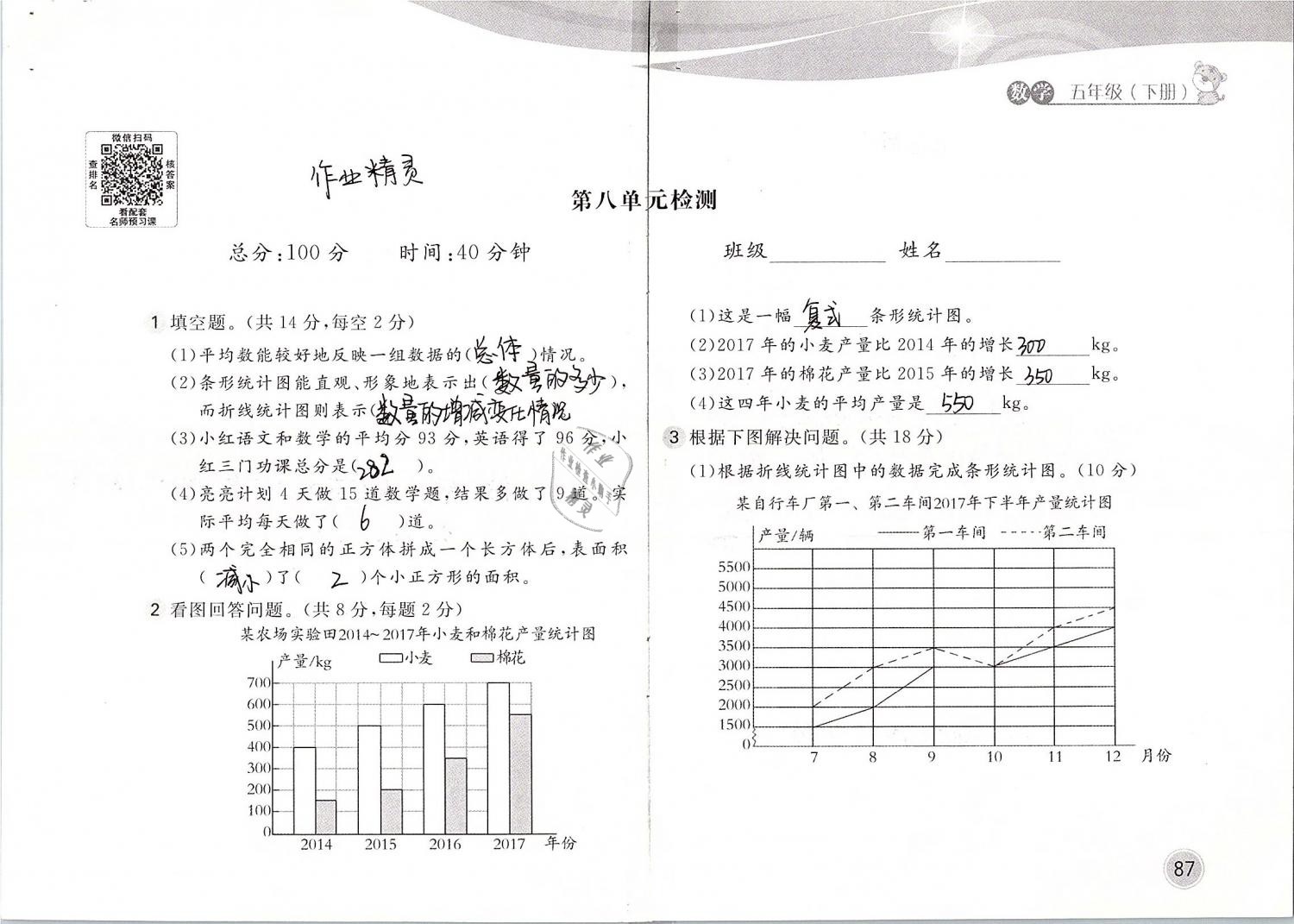 2019年新編基礎(chǔ)訓(xùn)練五年級(jí)數(shù)學(xué)下冊(cè)北師大版 參考答案第87頁