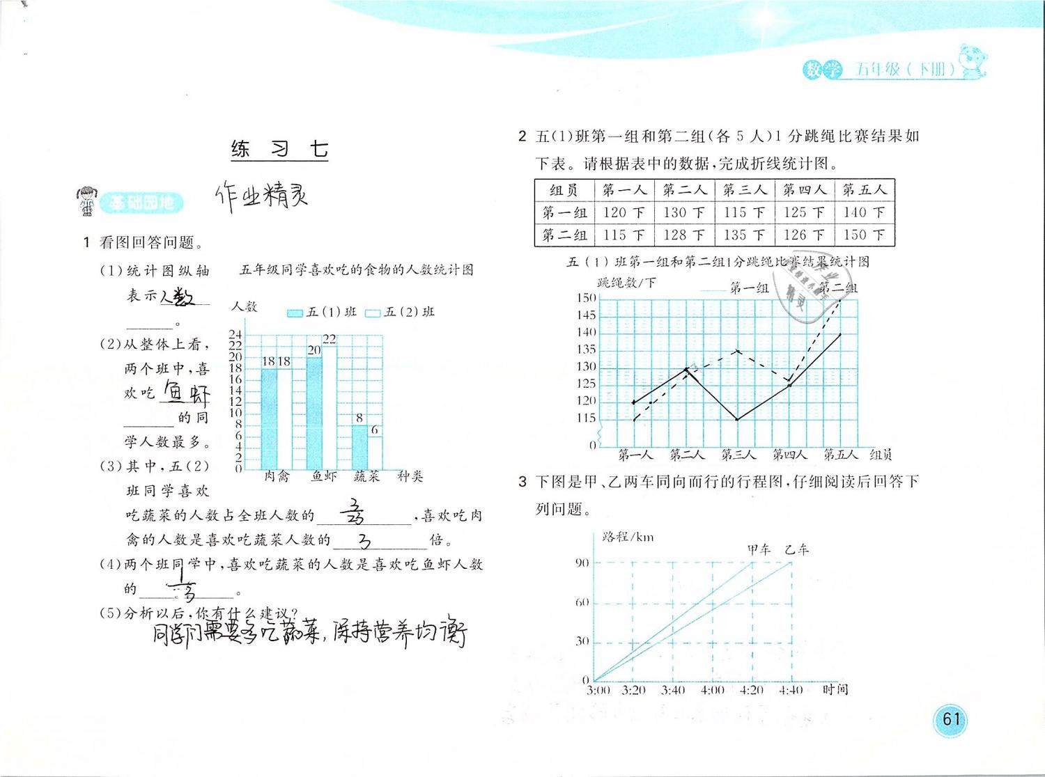 2019年新編基礎(chǔ)訓(xùn)練五年級數(shù)學(xué)下冊北師大版 參考答案第61頁