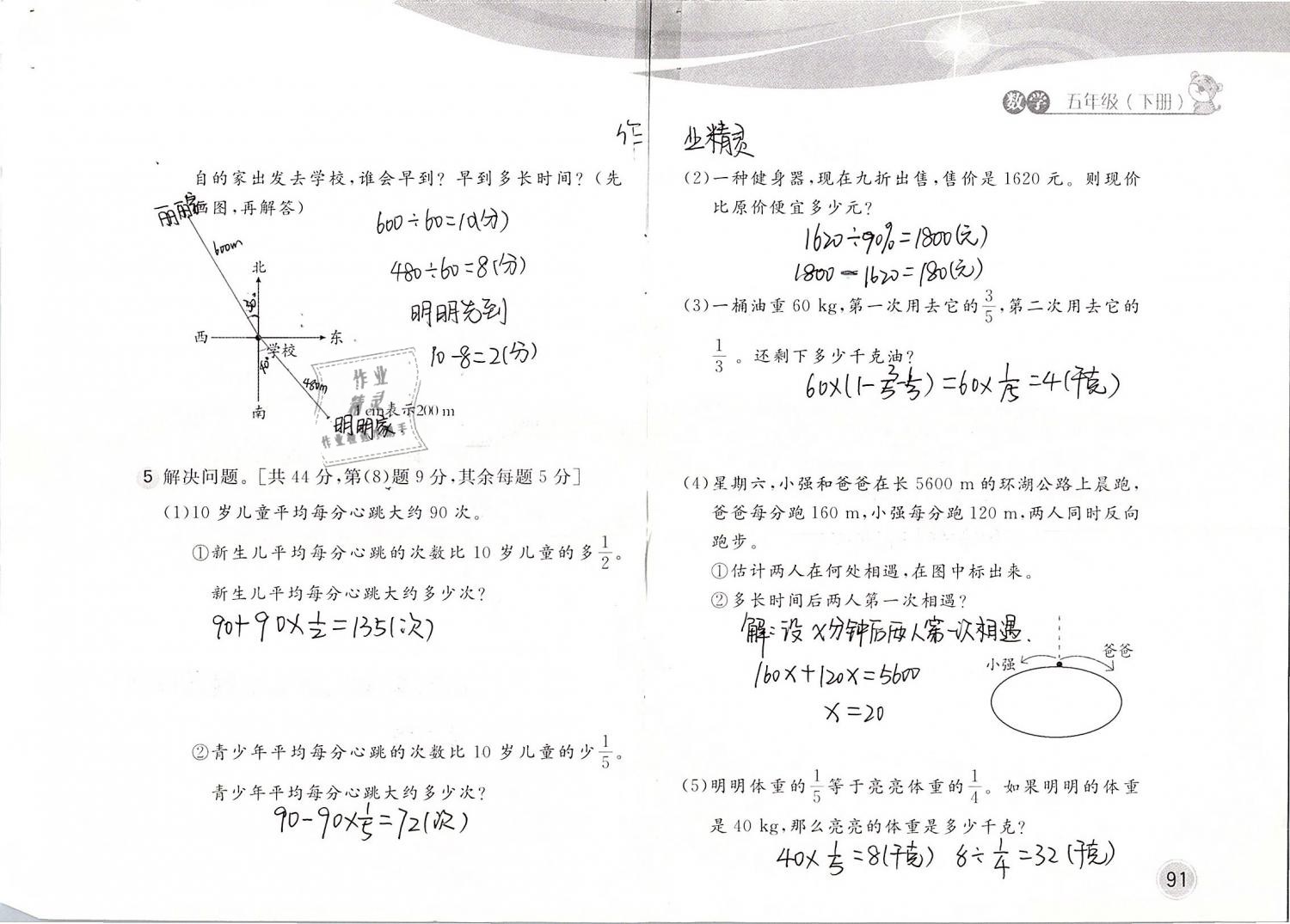 2019年新編基礎(chǔ)訓(xùn)練五年級(jí)數(shù)學(xué)下冊(cè)北師大版 參考答案第91頁