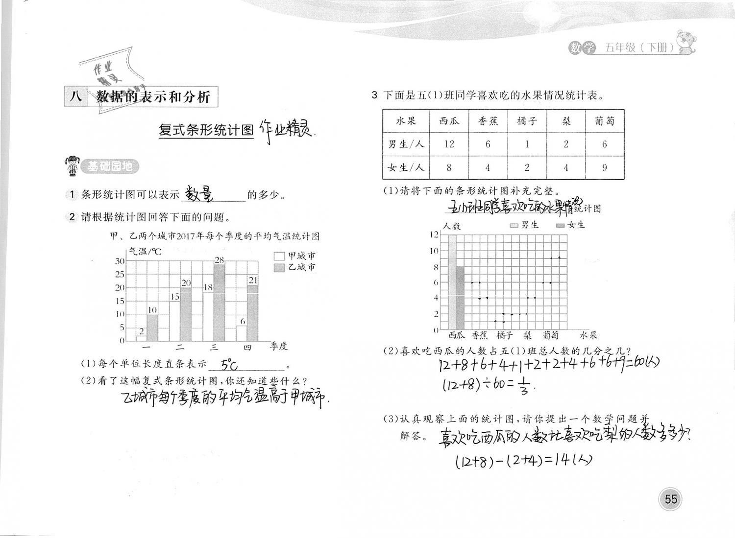 2019年新編基礎(chǔ)訓(xùn)練五年級(jí)數(shù)學(xué)下冊北師大版 參考答案第55頁