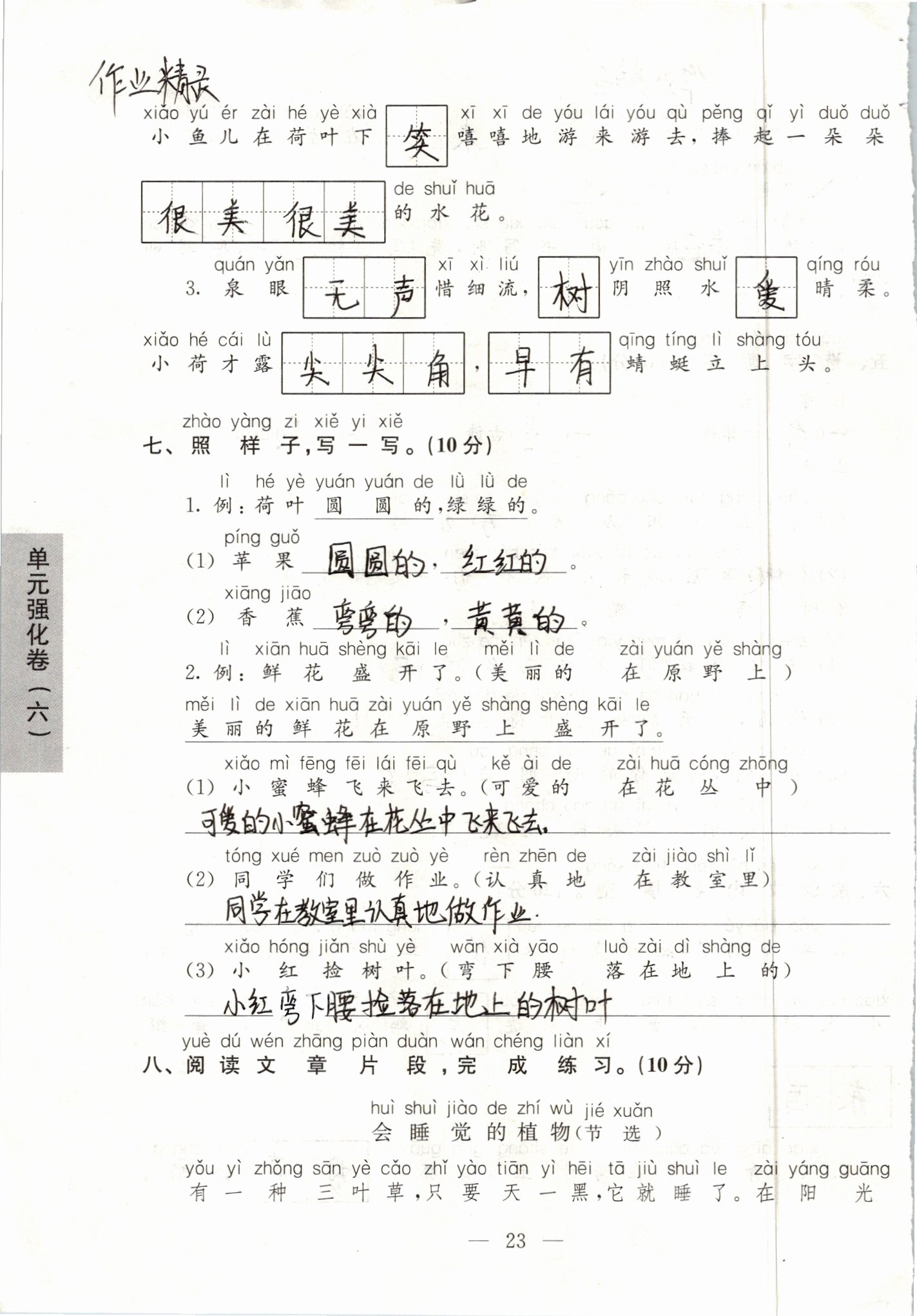 2019年練習(xí)與測(cè)試強(qiáng)化拓展卷小學(xué)語(yǔ)文一年級(jí)下冊(cè)人教版 第23頁(yè)