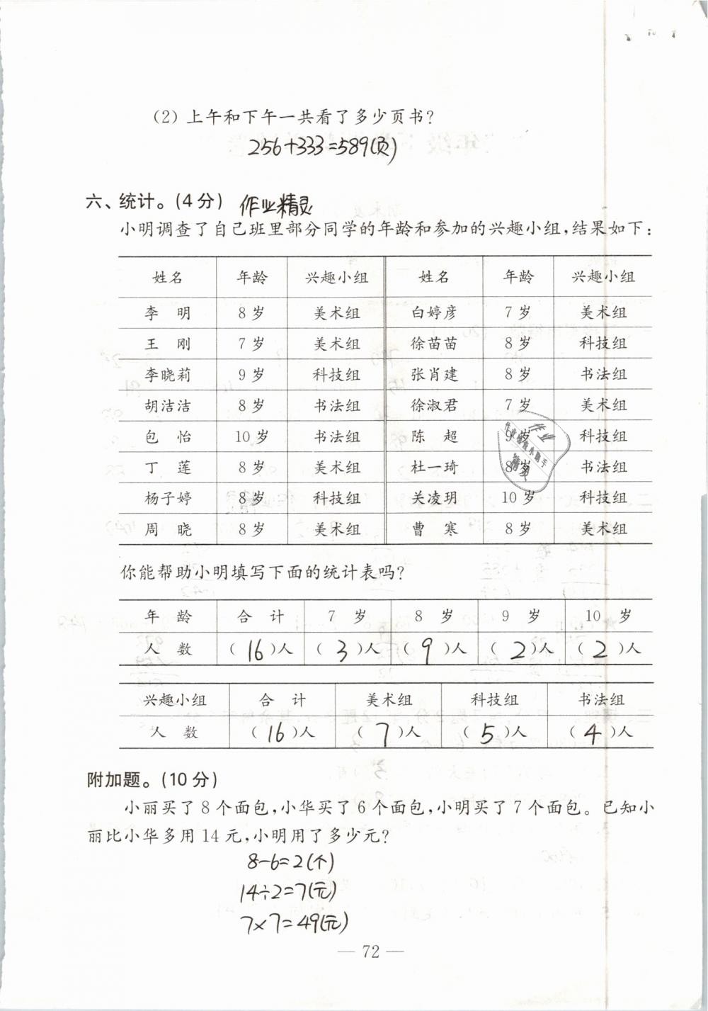 2019年練習(xí)與測(cè)試強(qiáng)化拓展卷小學(xué)數(shù)學(xué)二年級(jí)下冊(cè)蘇教版 參考答案第72頁