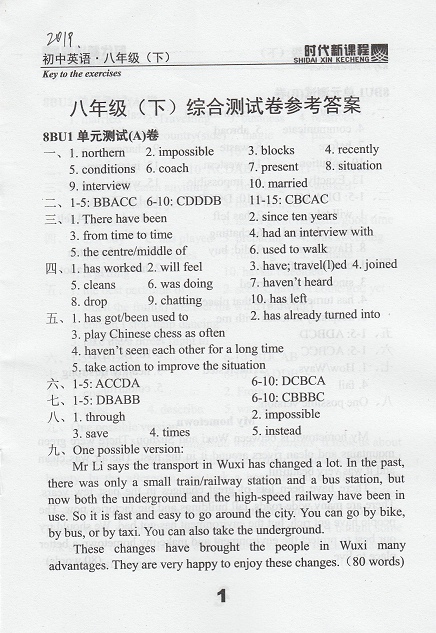 2019年時(shí)代新課程初中英語八年級下冊譯林版 參考答案第36頁