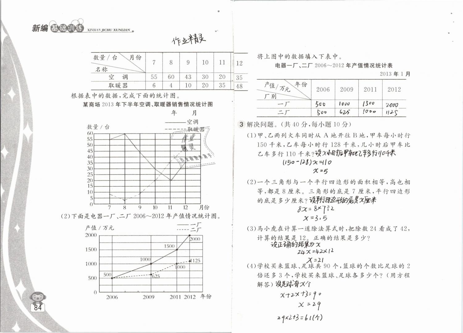 2019年新編基礎(chǔ)訓(xùn)練五年級數(shù)學(xué)下冊蘇教版 參考答案第84頁