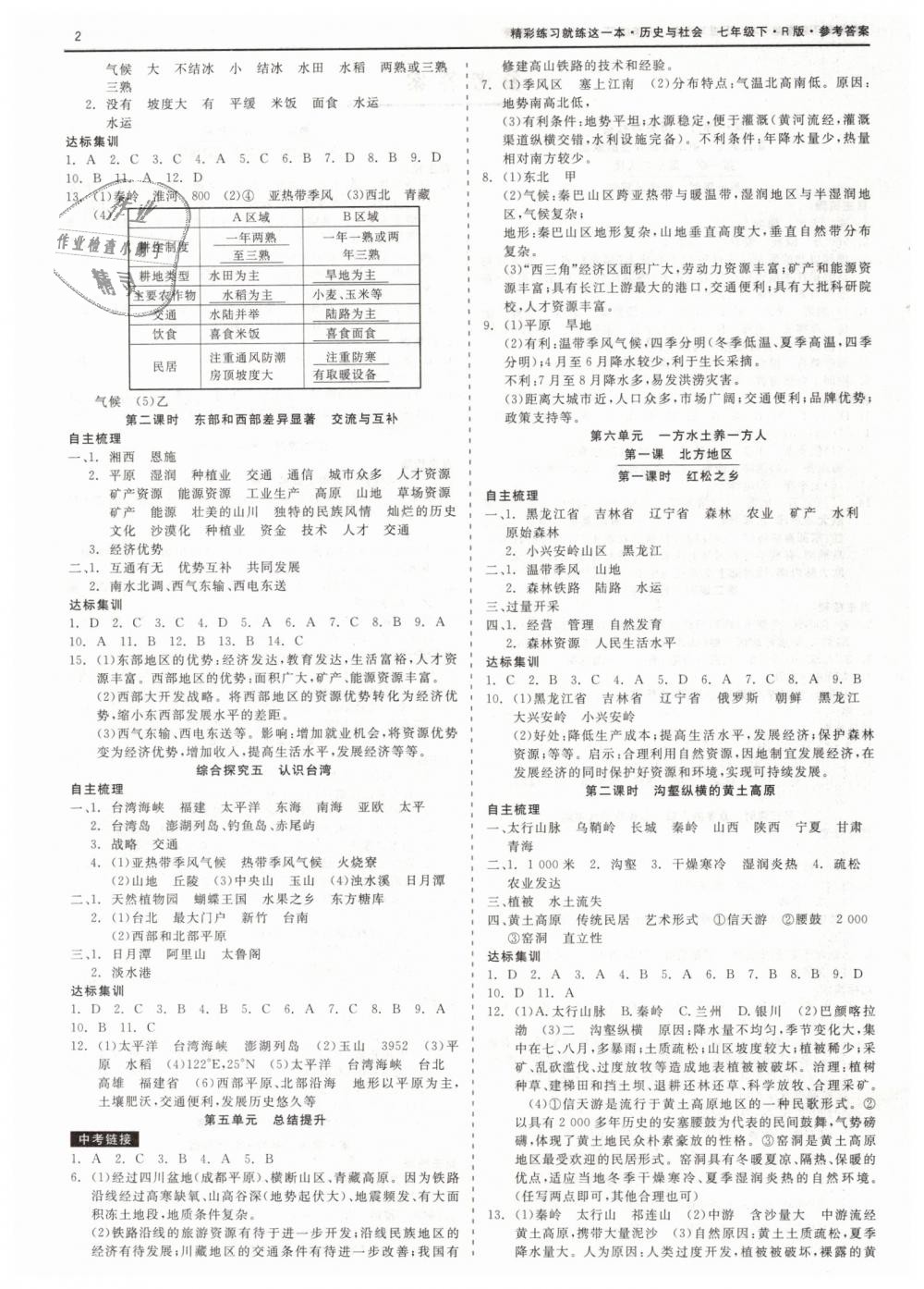 2019年精彩練習(xí)就練這一本七年級歷史與社會下冊人教版 第2頁