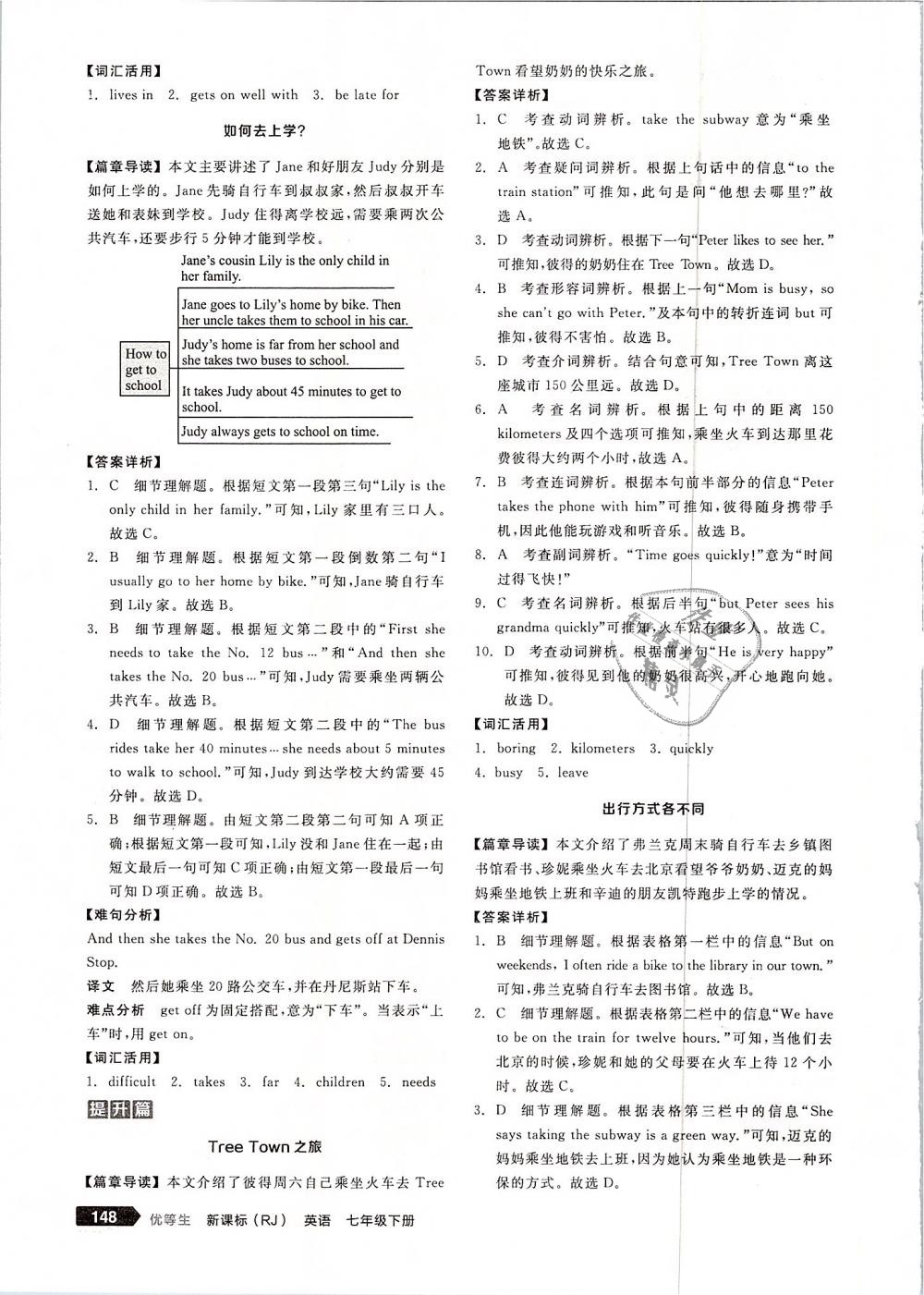 2019年全品优等生完形填空加阅读理解七年级英语下册人教版 第10页