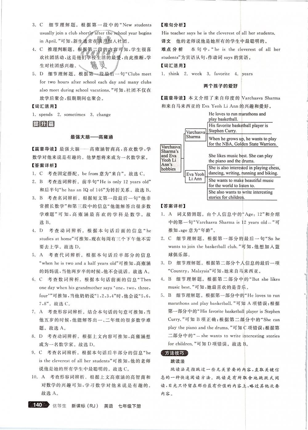 2019年全品优等生完形填空加阅读理解七年级英语下册人教版 第2页