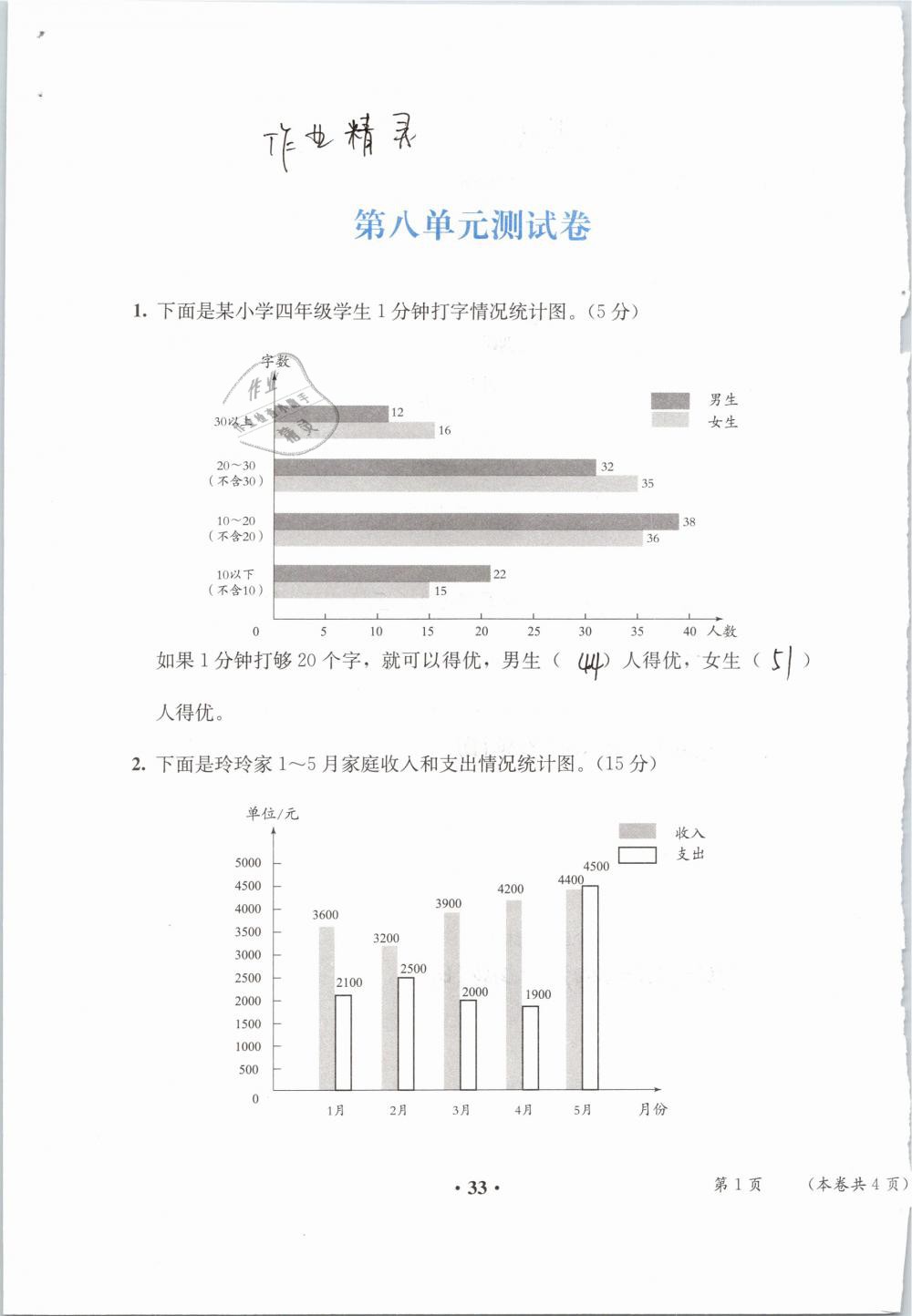 2019年人教金学典同步解析与测评四年级数学下册人教版 参考答案第112页