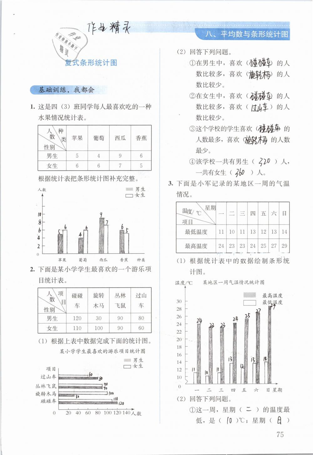 2019年人教金学典同步解析与测评四年级数学下册人教版 参考答案第75页