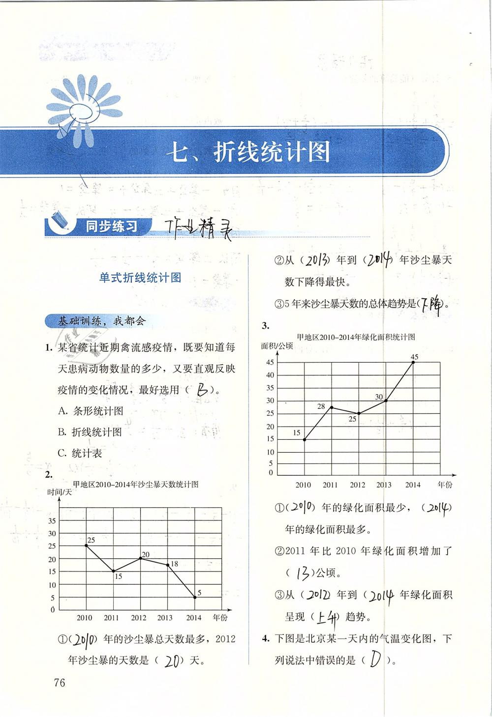 2019年人教金学典同步解析与测评五年级数学下册人教版 参考答案第76页