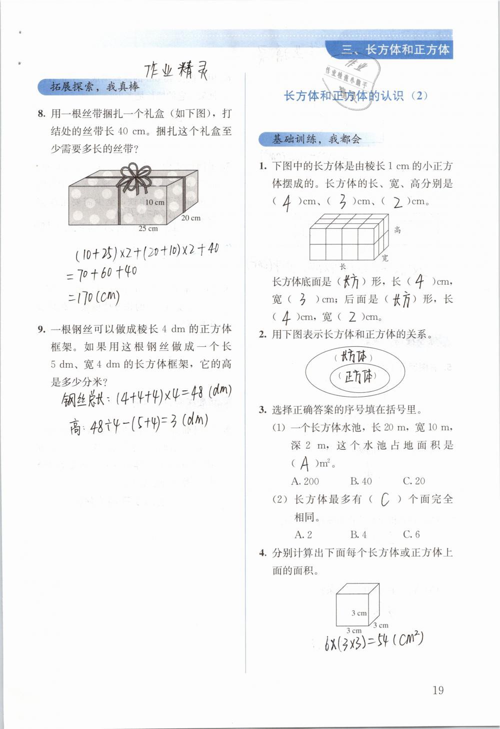 2019年人教金学典同步解析与测评五年级数学下册人教版 参考答案第19页