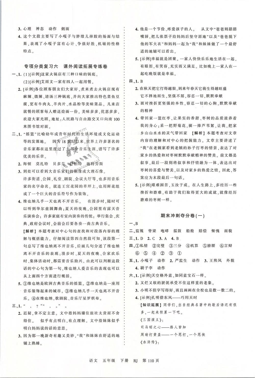 2019年王朝霞考點(diǎn)梳理時習(xí)卷五年級語文下冊人教版 第14頁