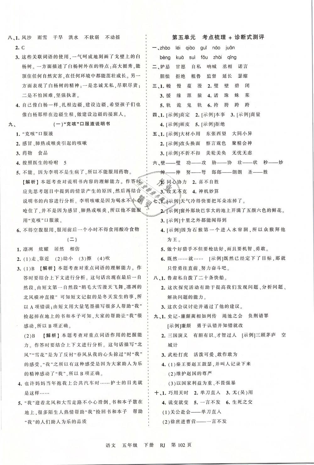 2019年王朝霞考点梳理时习卷五年级语文下册人教版 第6页