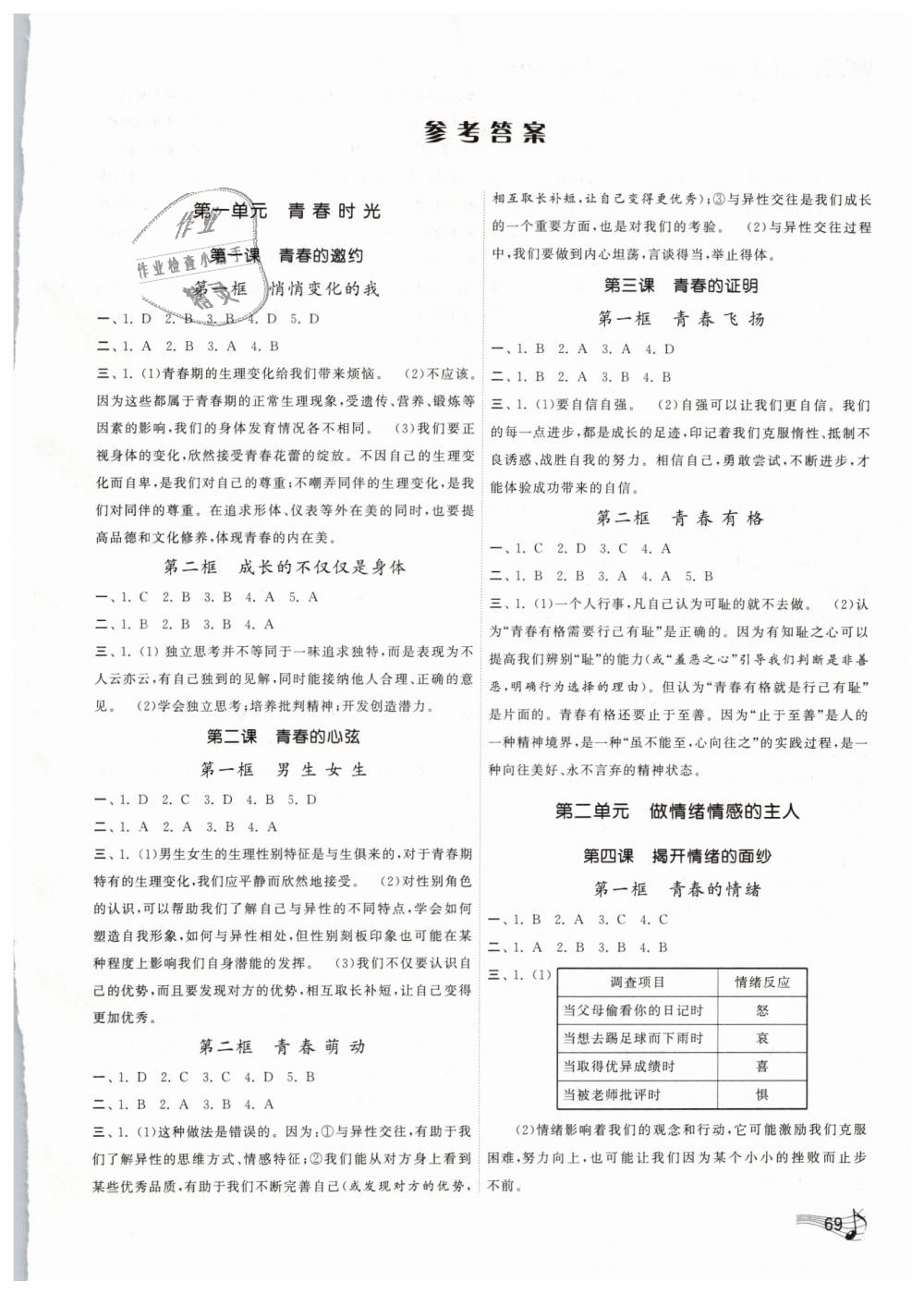 2019年課時提優(yōu)計劃作業(yè)本七年級道德與法治下冊人教版 第1頁