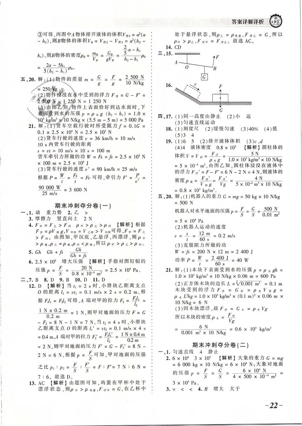 2019年王朝霞考點梳理時習卷八年級物理下冊人教版 第22頁