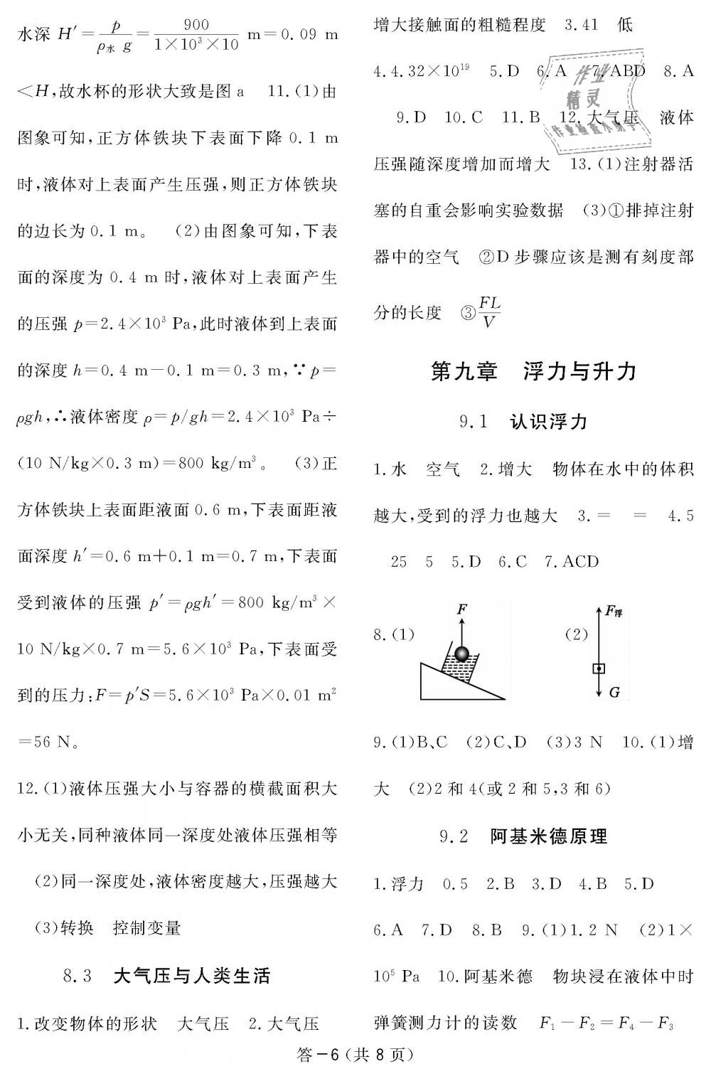 2019年物理作业本八年级下册沪粤版江西教育出版社 第6页