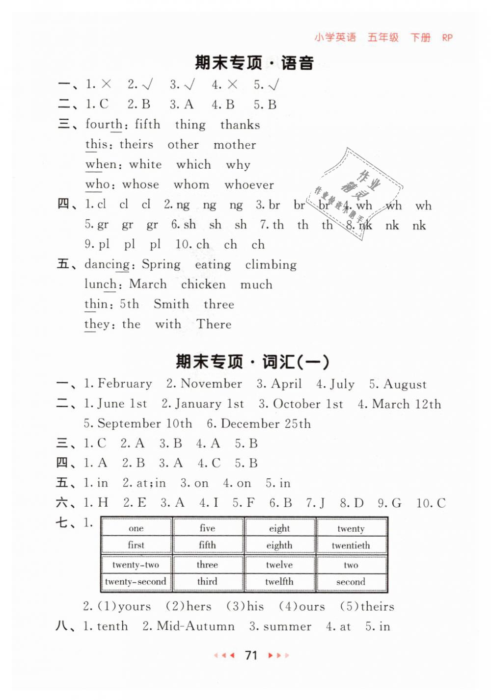 2019年53随堂测小学英语五年级下册人教PEP版 第11页