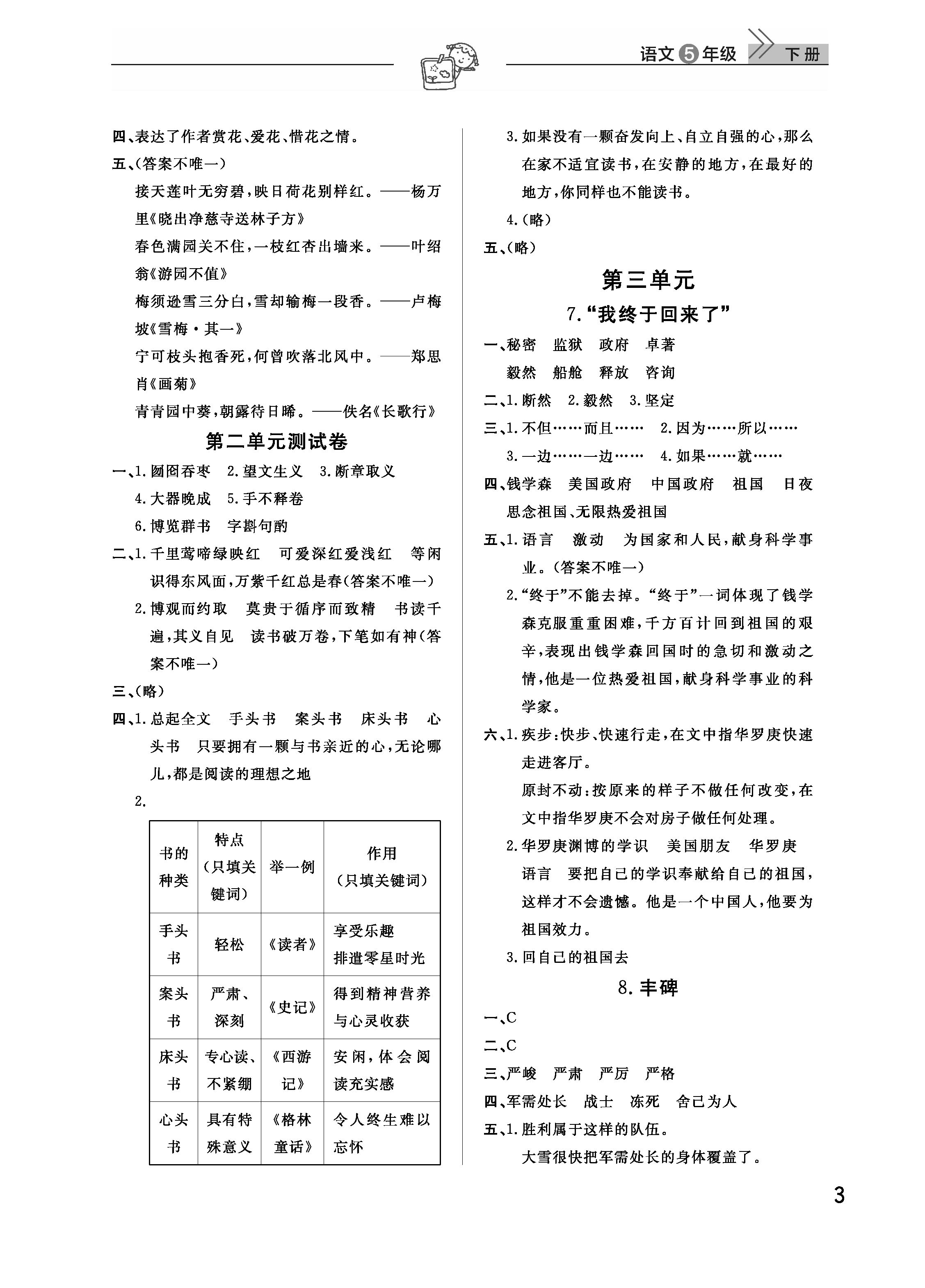 2019年智慧學(xué)習(xí)天天向上課堂作業(yè)五年級(jí)語(yǔ)文下冊(cè)鄂教版 參考答案第3頁(yè)