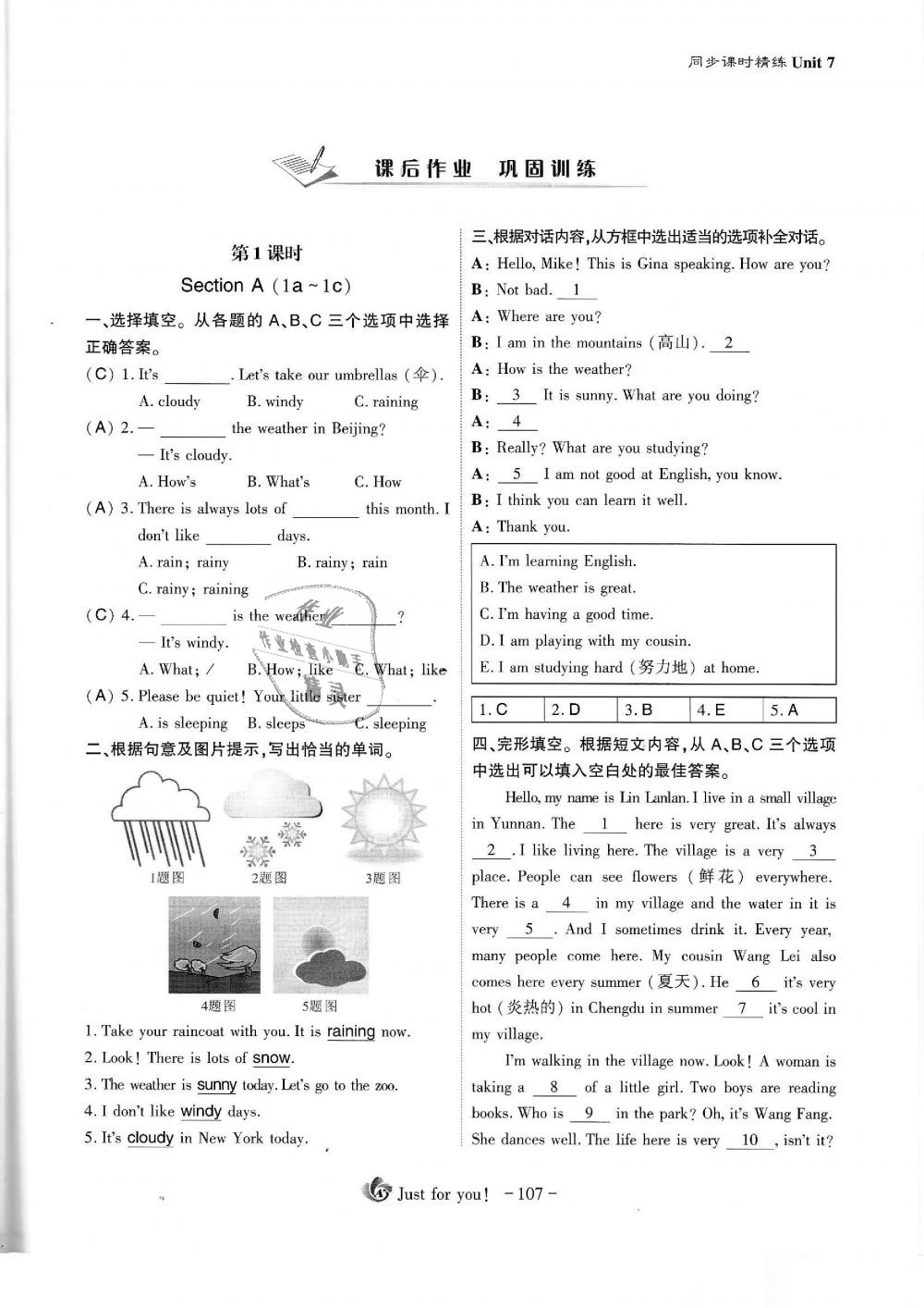 2019年蓉城優(yōu)課堂給力A加七年級(jí)英語(yǔ)下冊(cè)人教版 第107頁(yè)