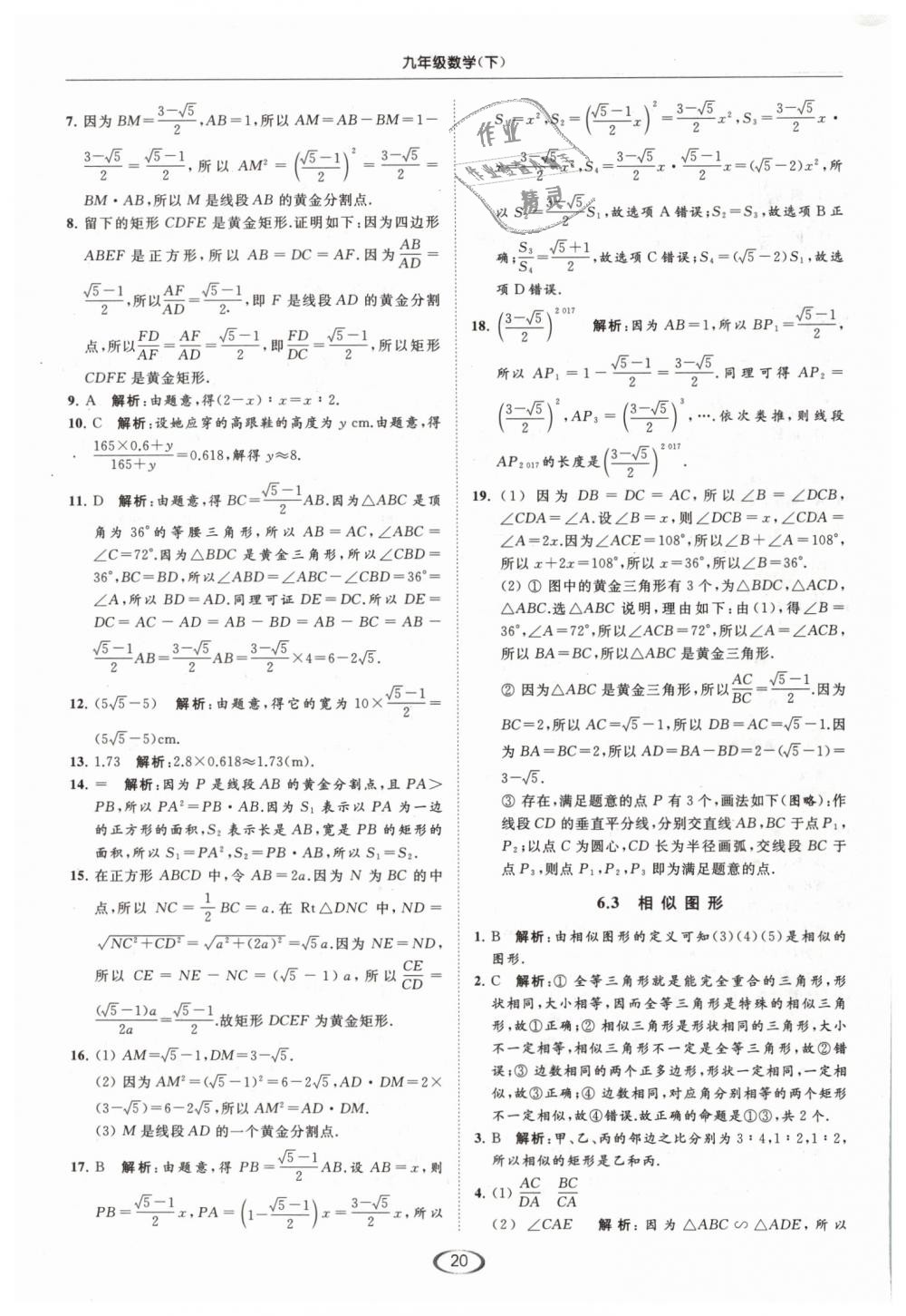 2019年亮点给力提优课时作业本九年级数学下册江苏版 第20页