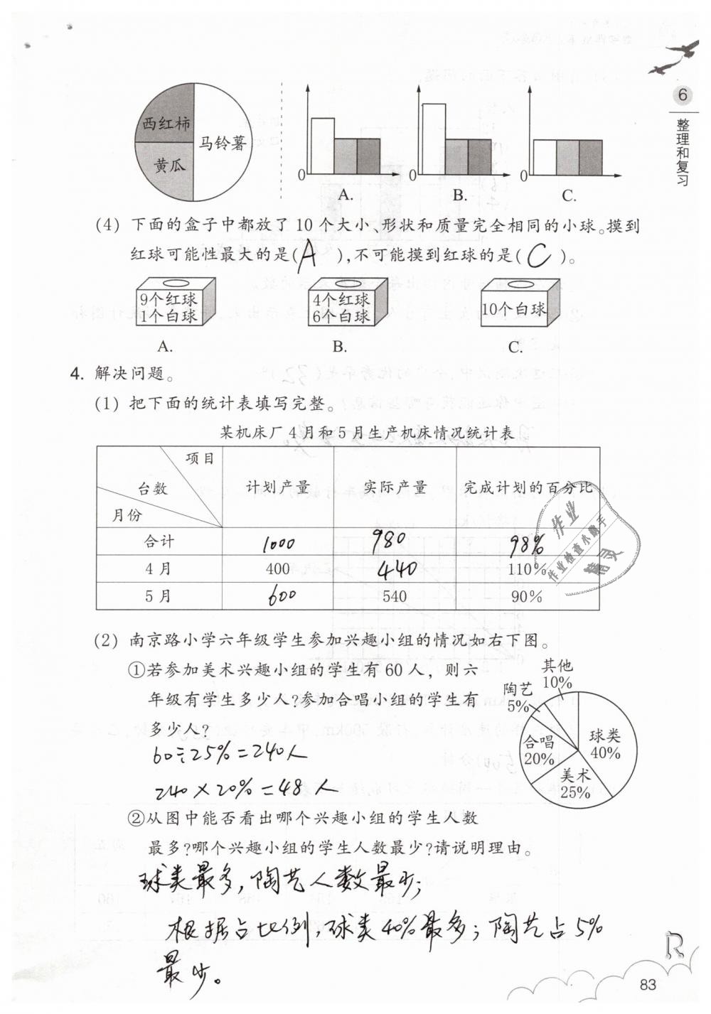 2019年數(shù)學(xué)作業(yè)本六年級(jí)下冊(cè)人教版浙江教育出版社 第83頁