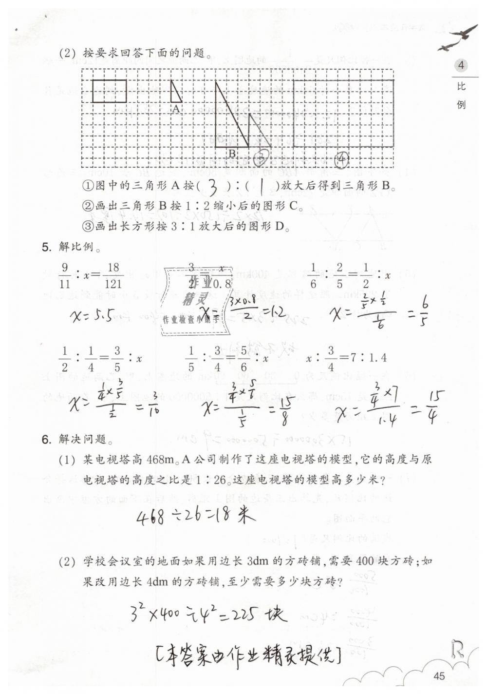 2019年數(shù)學(xué)作業(yè)本六年級下冊人教版浙江教育出版社 第45頁