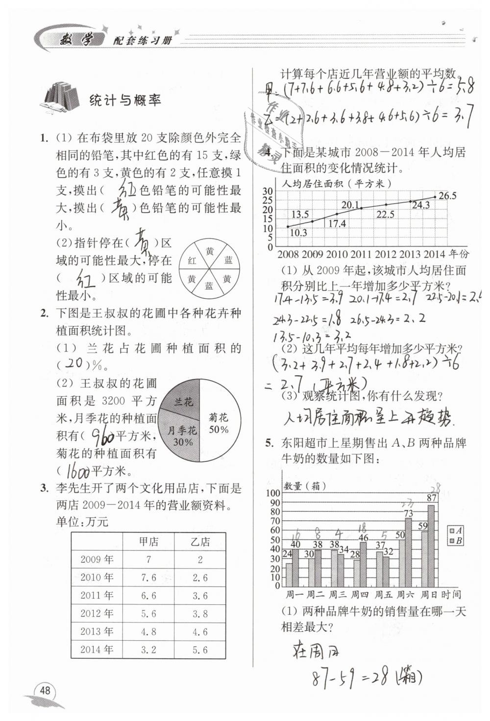 2019年數(shù)學(xué)配套練習(xí)冊六年級下冊青島版青島出版社 第48頁