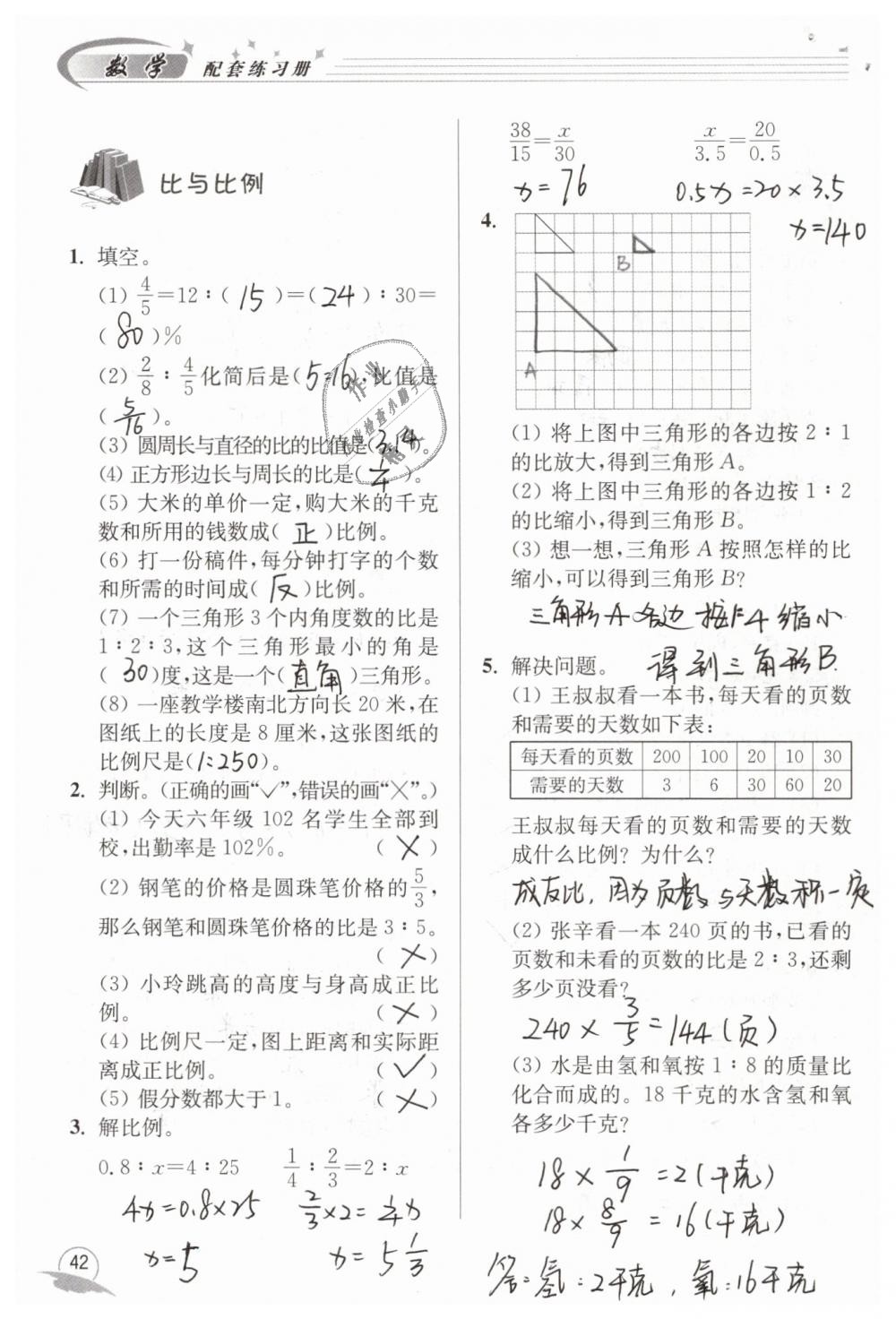 2019年數(shù)學(xué)配套練習(xí)冊六年級下冊青島版青島出版社 第42頁