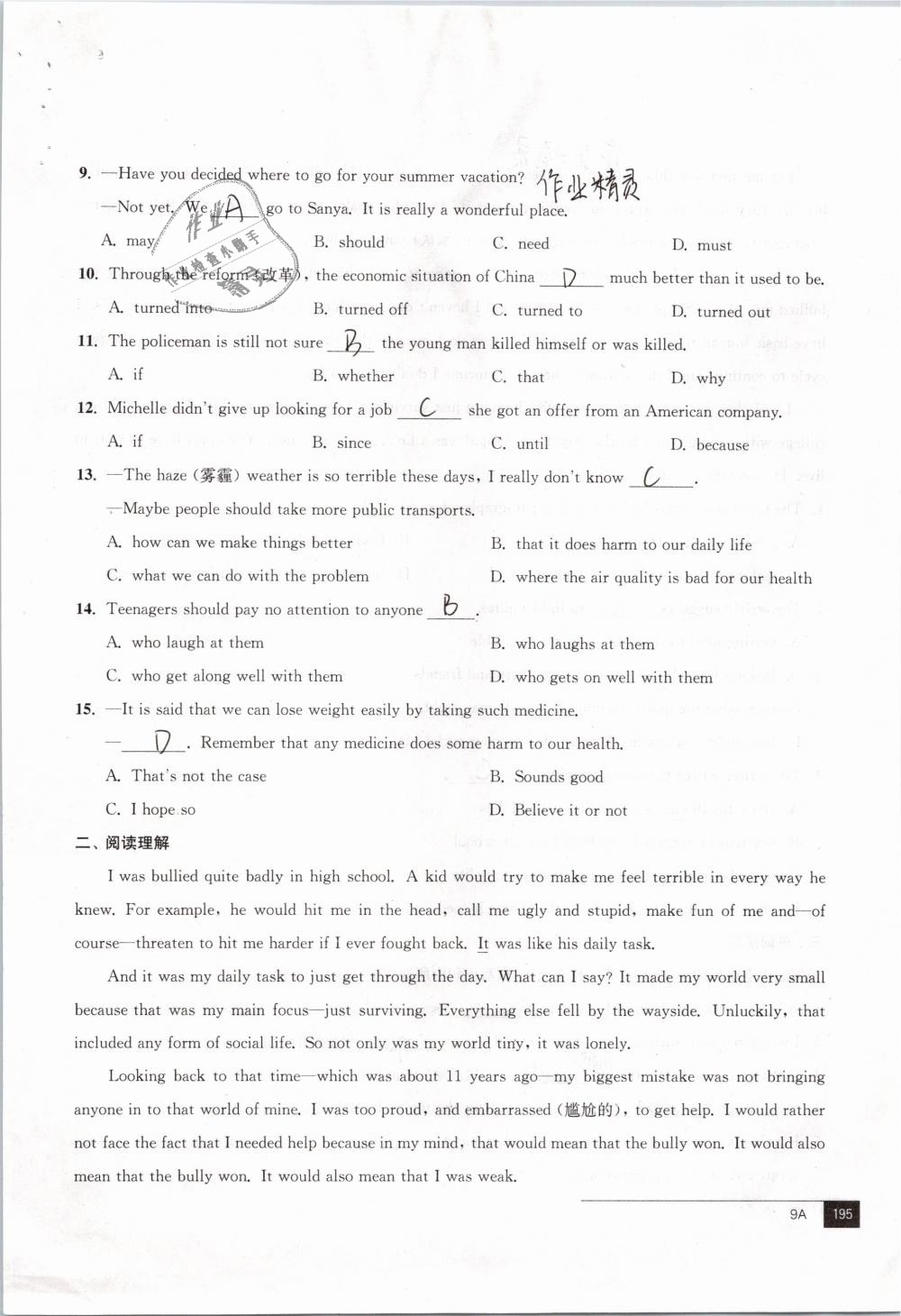 2019年中考指南英语九年级译林版 第195页