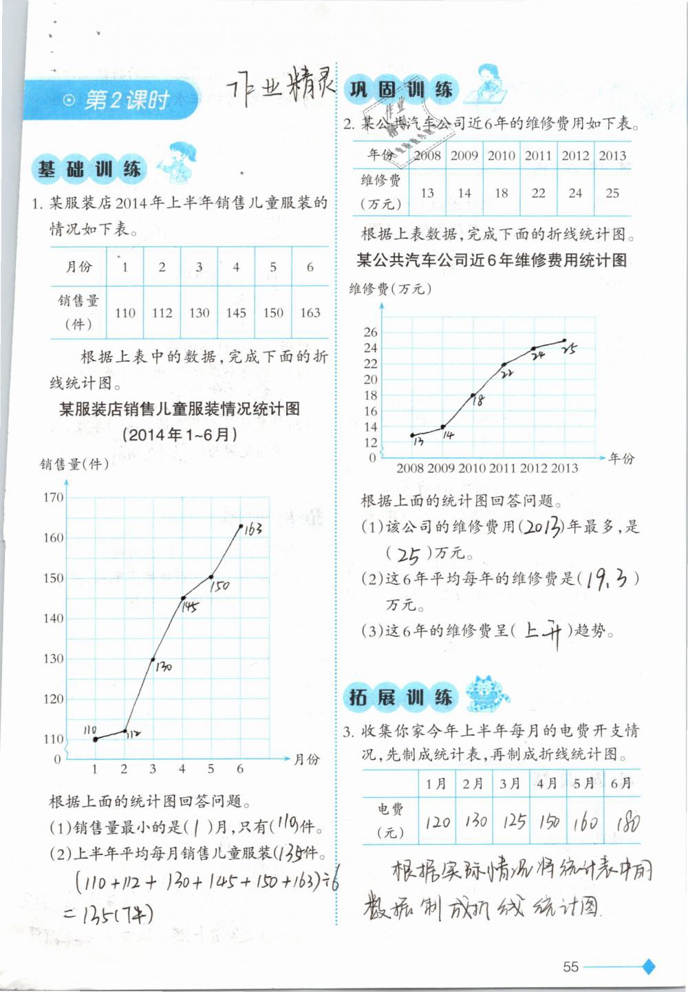 2019年小学数学同步练习五年级下册西师大版西南师范大学出版社 参考答案第55页